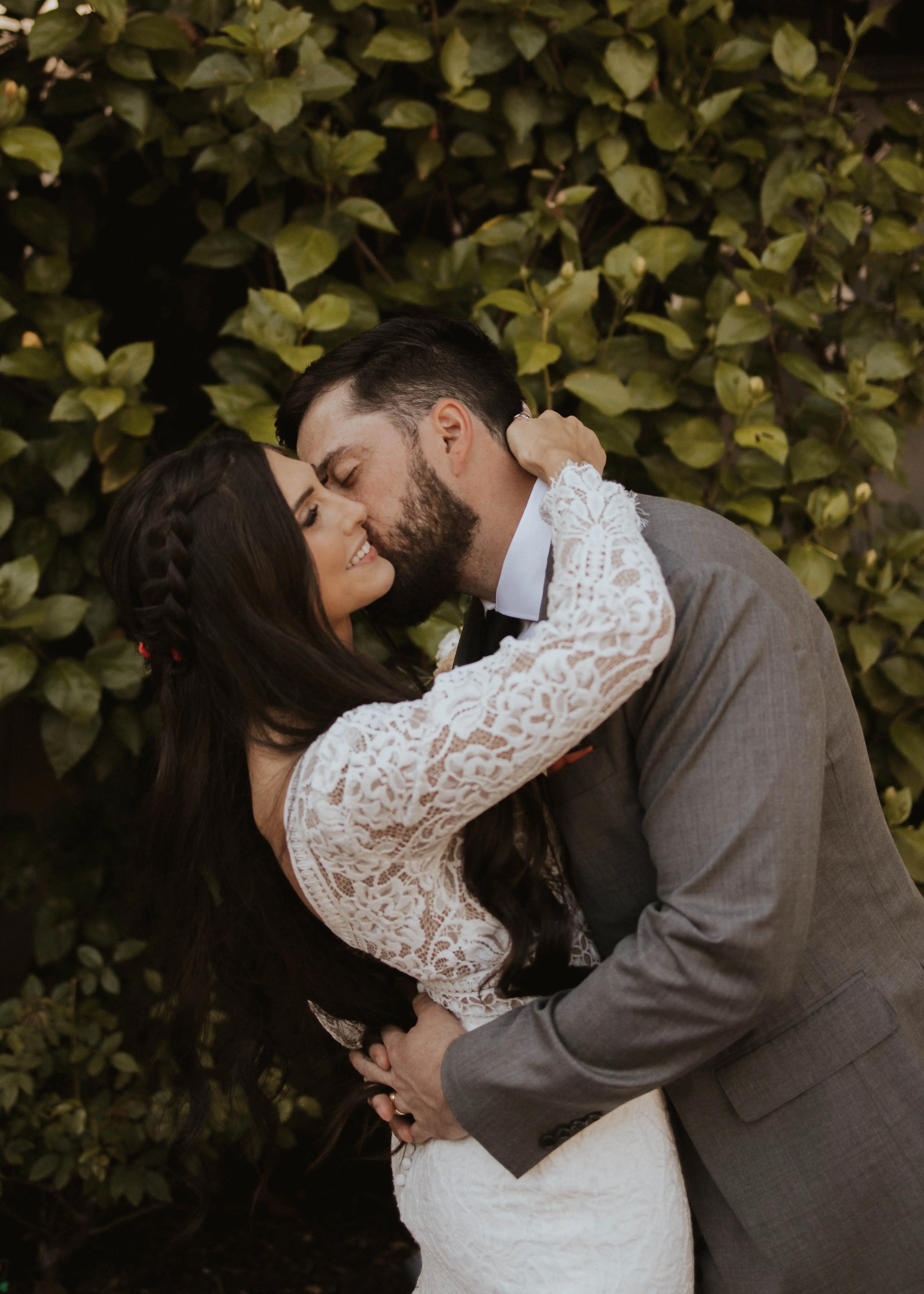 Real Bride in Boho Lace Wedding Dress with Deep Scallop Train called Drita by Maggie Sottero