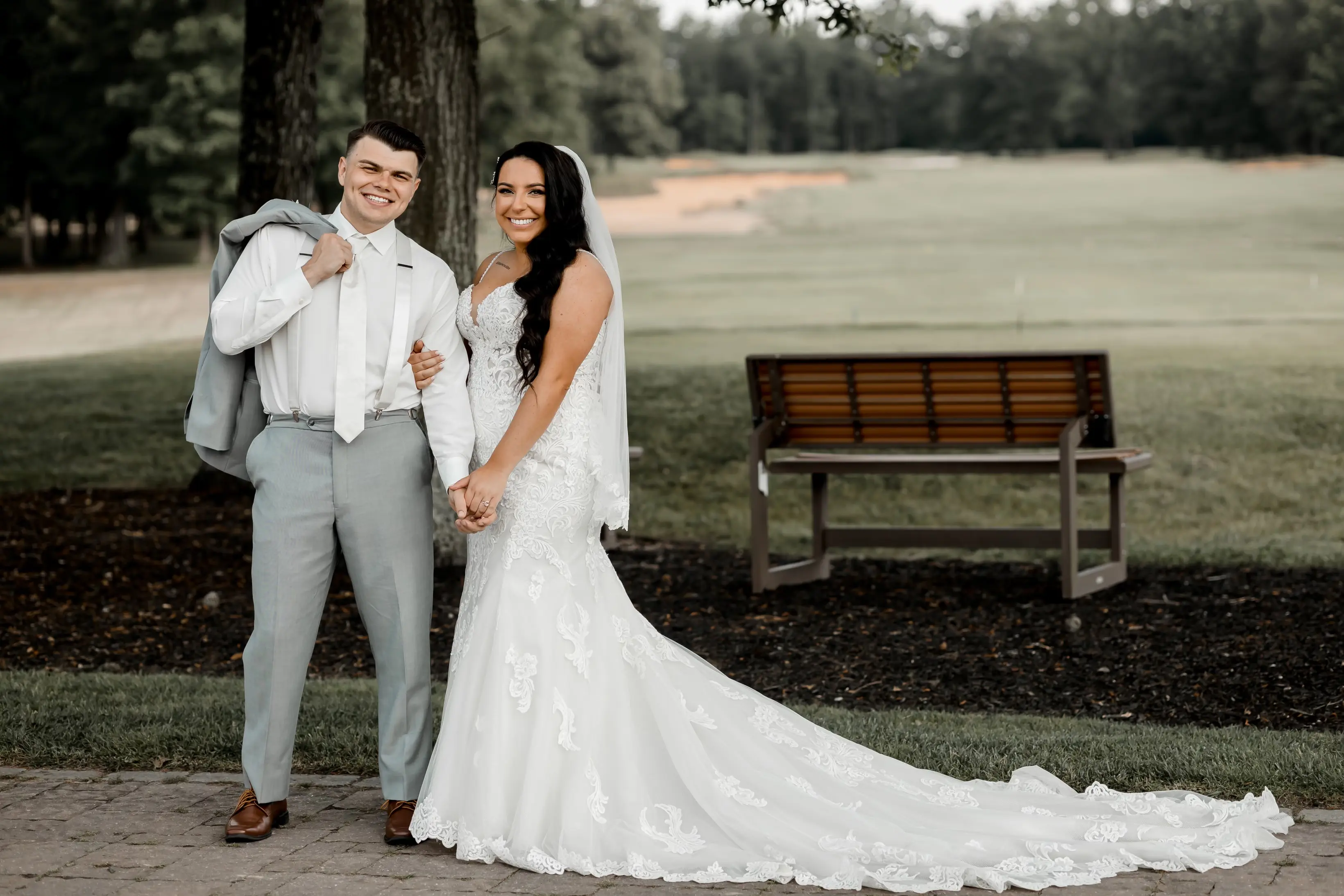 Bride In Sparkle Fit-and-flare Fiona Maggie Sottero With Groom