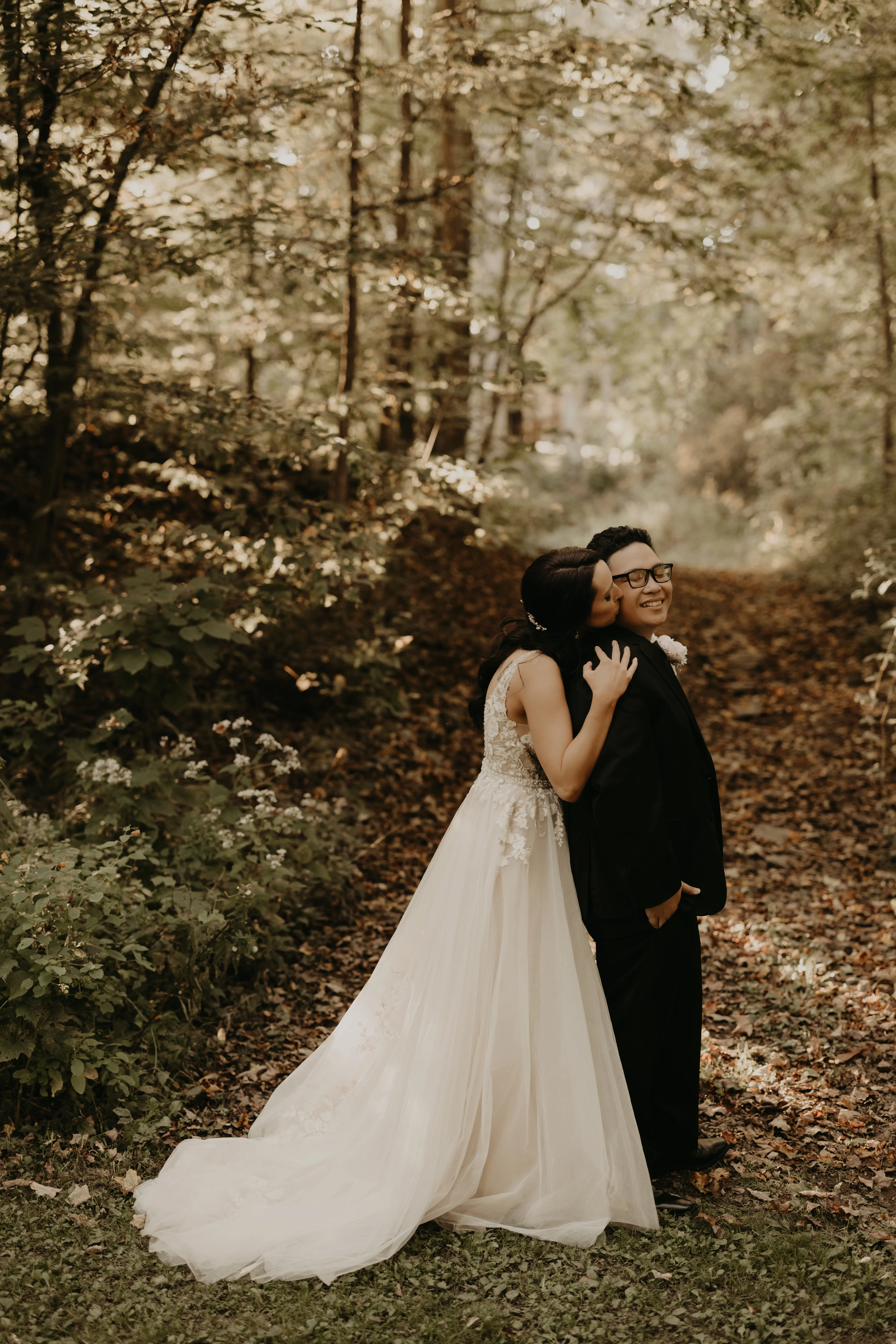 Bride In Lace And Tulle Wedding Dress Called Minerva By Rebecca Ingram With Groom