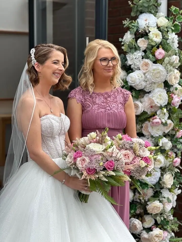 Bride In Beaded Ballgown Elton Sottero Midgley With Bridesmaid