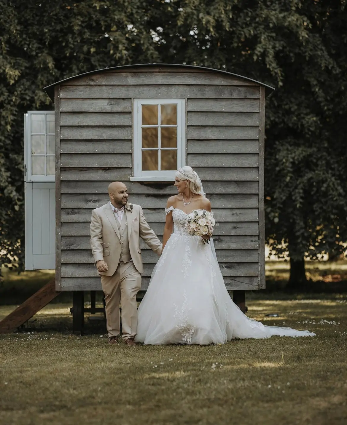 Brides In Off-The-Shoulder A-line Harlem Maggie Sottero With Groom