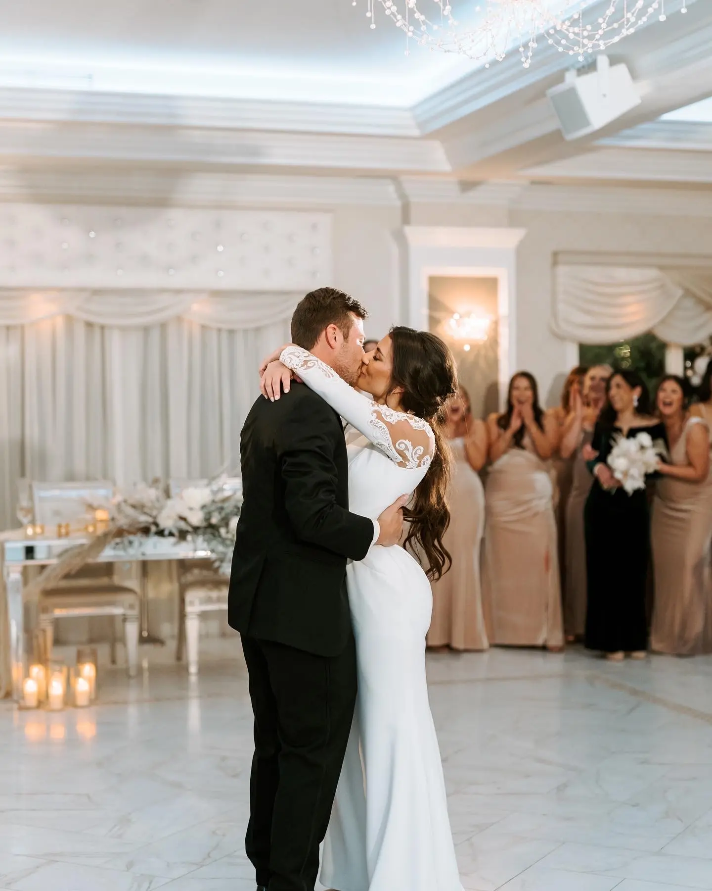 Bride in Modest Wedding Dress Called Bethany By Rebecca Ingram With Groom