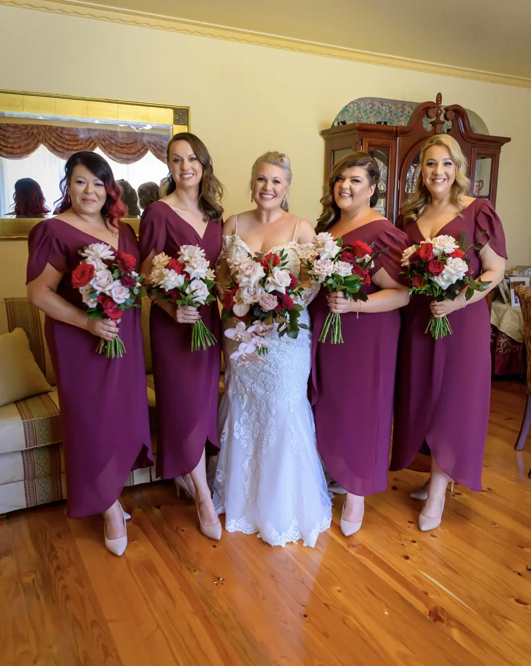 Bride in Lace Wedding Dress Fiona with Bridal Party