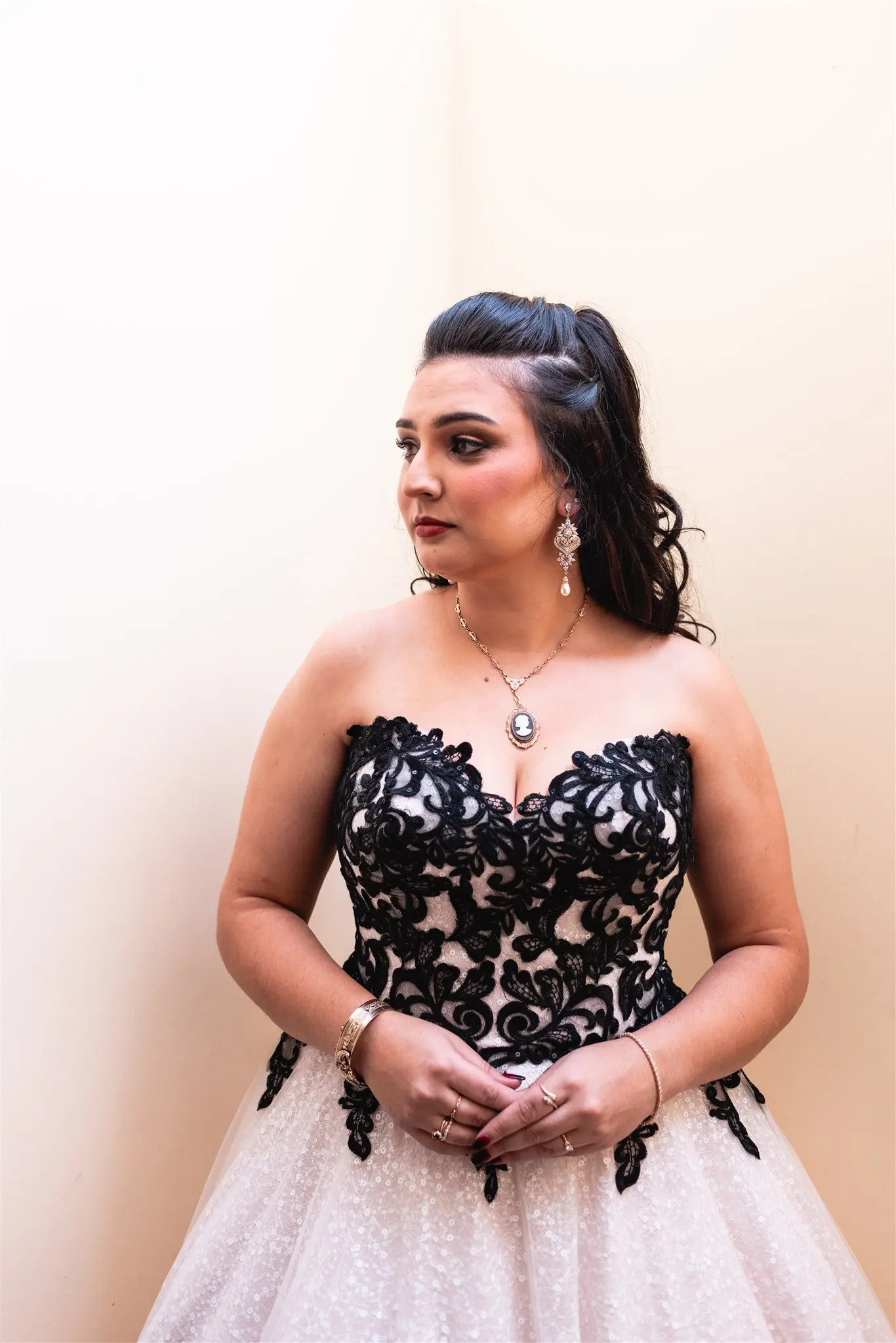 Bride In Strapless Black Wedding Dress Called Tristyn By Maggie Sottero
