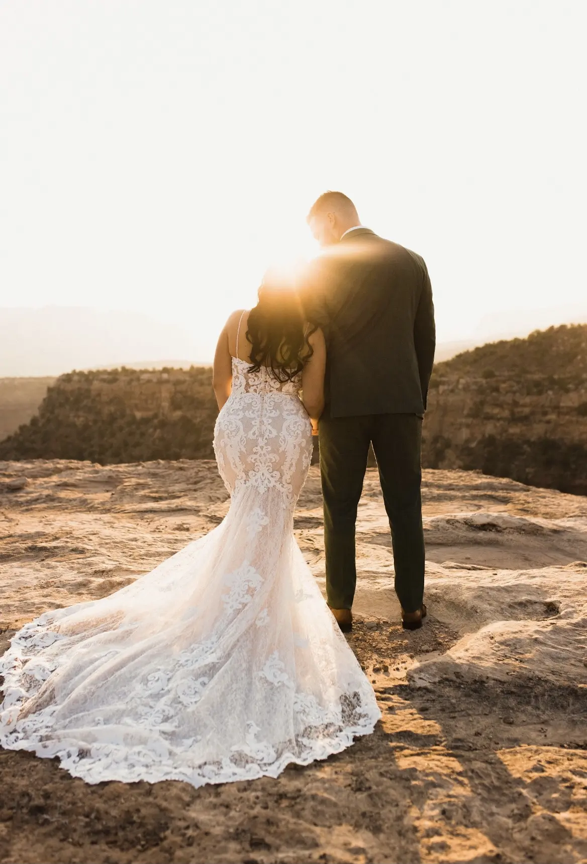 Groom With Bride Wearing Lace Mermaid Wedding Dress Tuscany By Maggie Sottero