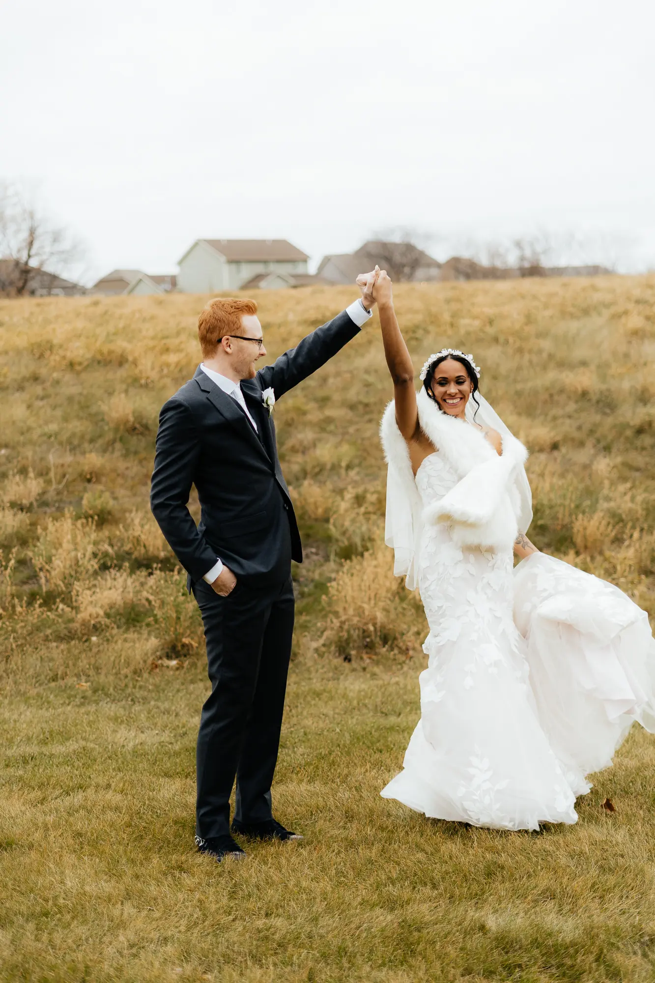 Bride Wearing Romantic Floral Wedding Dress Called Hattie By Rebecca Ingram With Groom