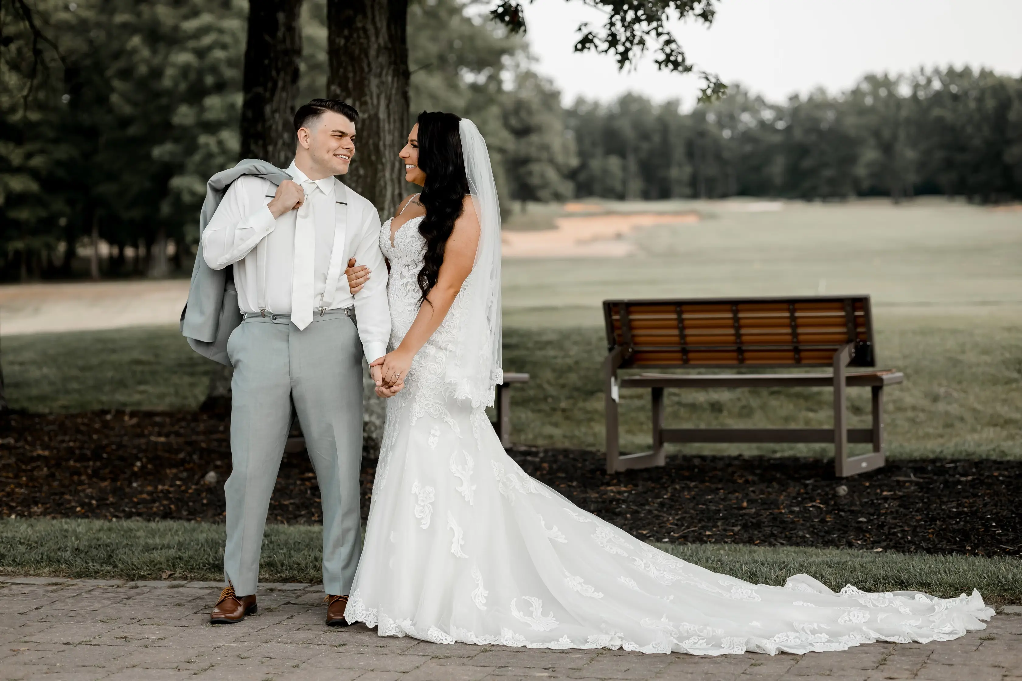 Bride In Sparkle Fit-and-flare Fiona Maggie Sottero With Groom