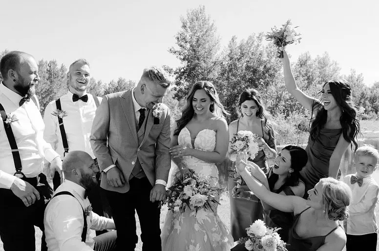 Groom With Bride Wearing Strapless Mermaid Wedding Dress Hattie By Rebecca Ingram