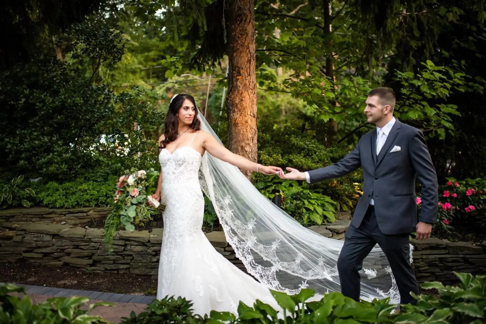 Groom With Bride Wearing Sparkly Lace Fit-And-Flare Fiona By Maggie Sottero