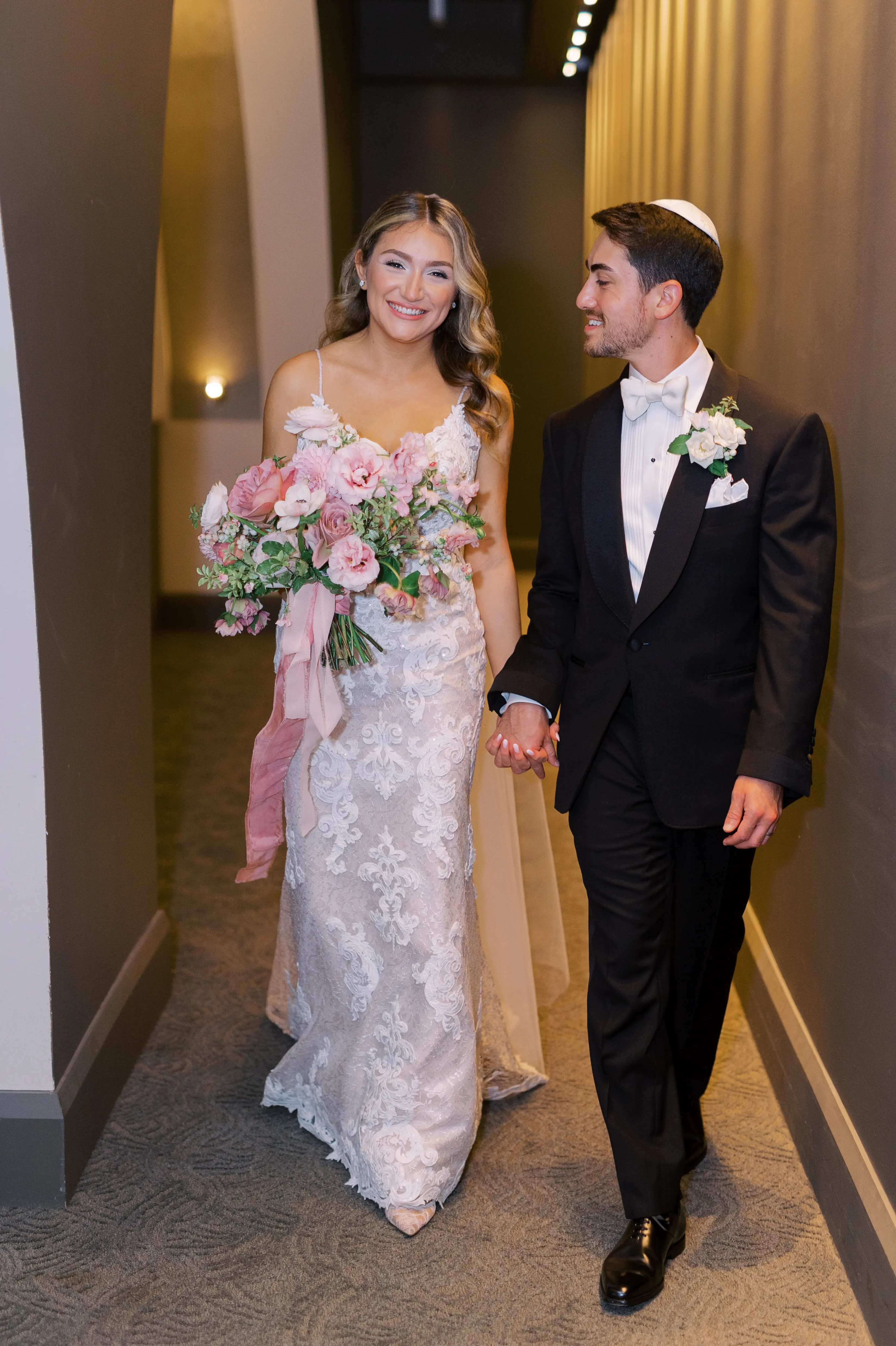 Groom With Bride Wearing Lace Sheath Wedding Dress Tuscany Lynette By Maggie Sottero