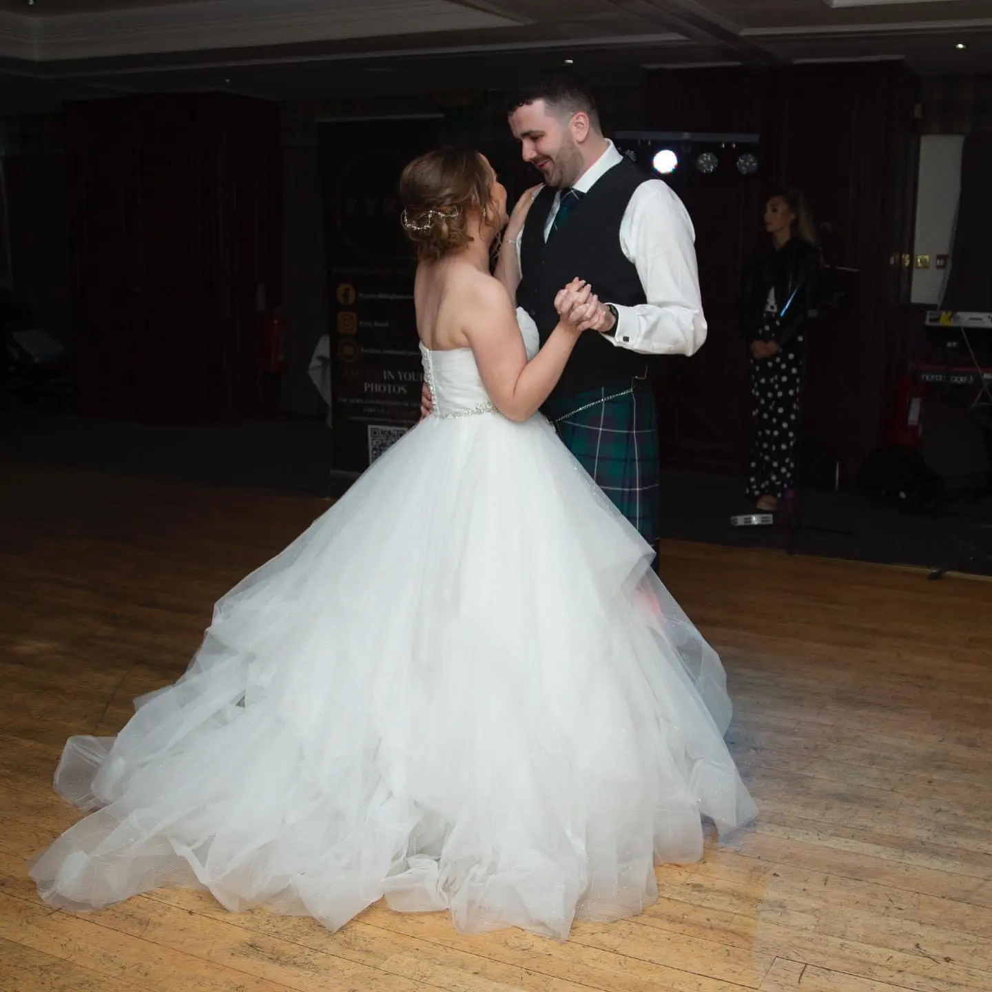 Groom With Bride Wearing Ball Gown With Tiered Skirt Yasmin By Maggie Sottero