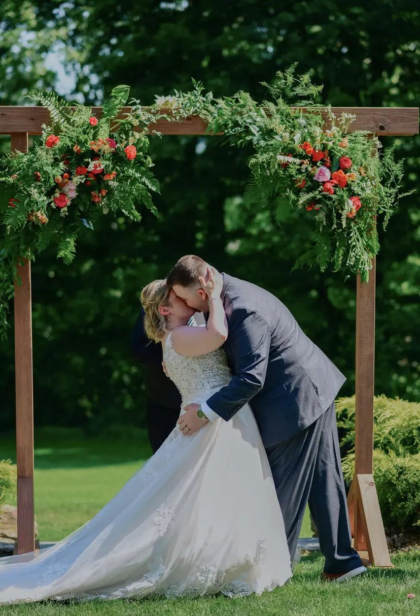 Groom With Bride Wearing Elegant Lace Ballgown Trinity Lynette By Maggie Sottero