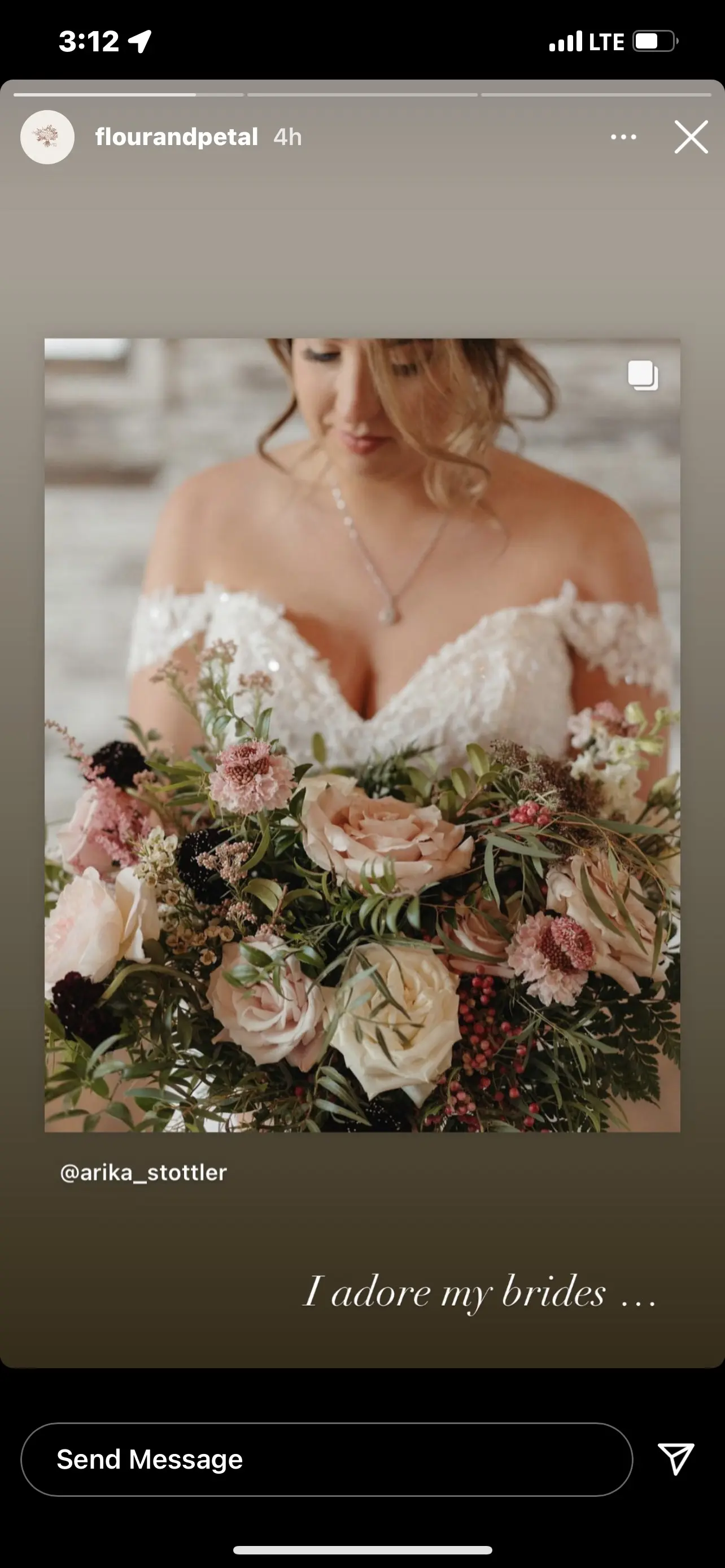 Bride Wearing Lace Beaded Wedding Dress Called Charmaine By Maggie Sottero Holding A Rose Bouquet