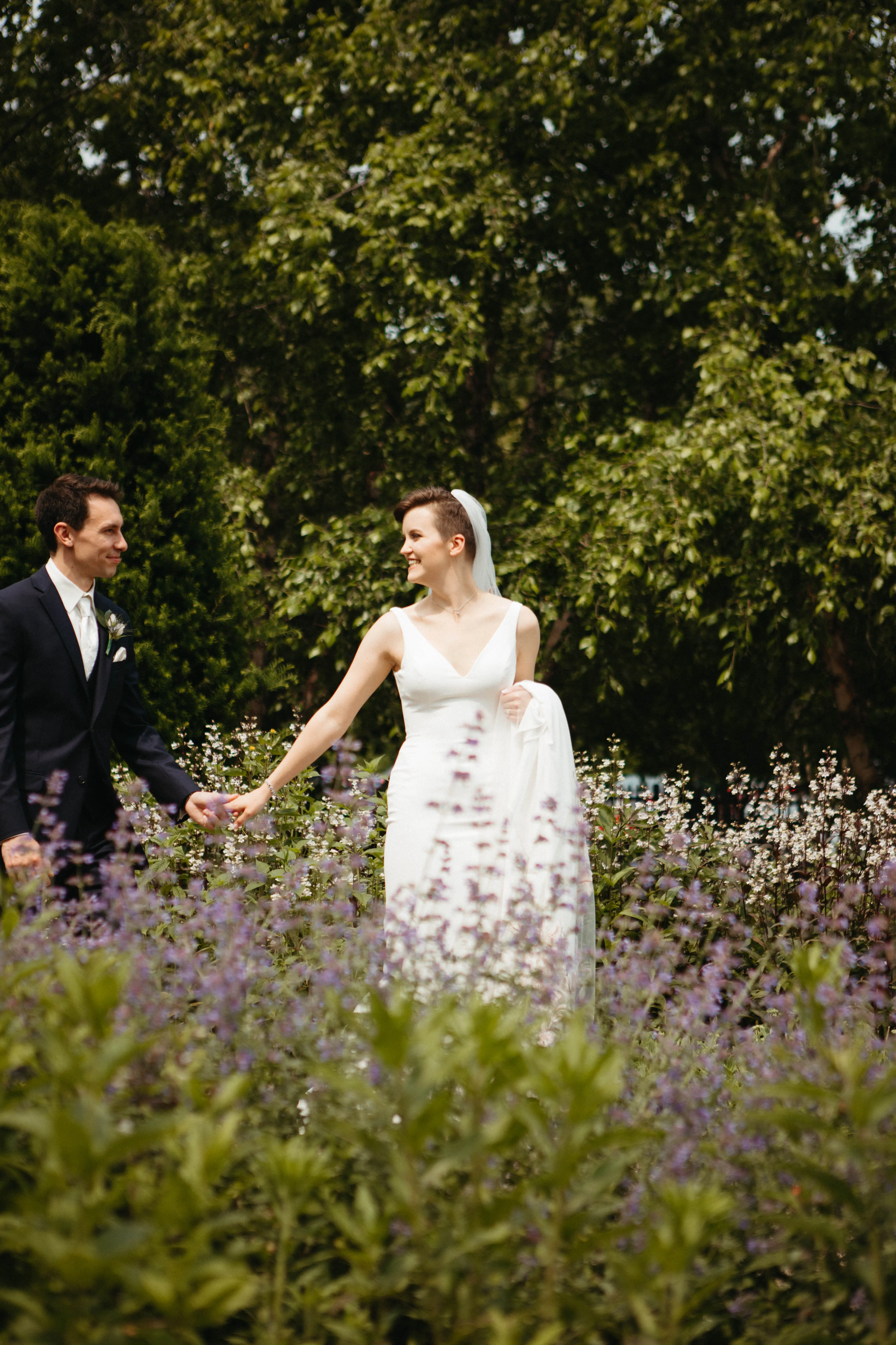 Bride In Minimalist Fit-and-flare Fernanda Maggie Sottero With Groom