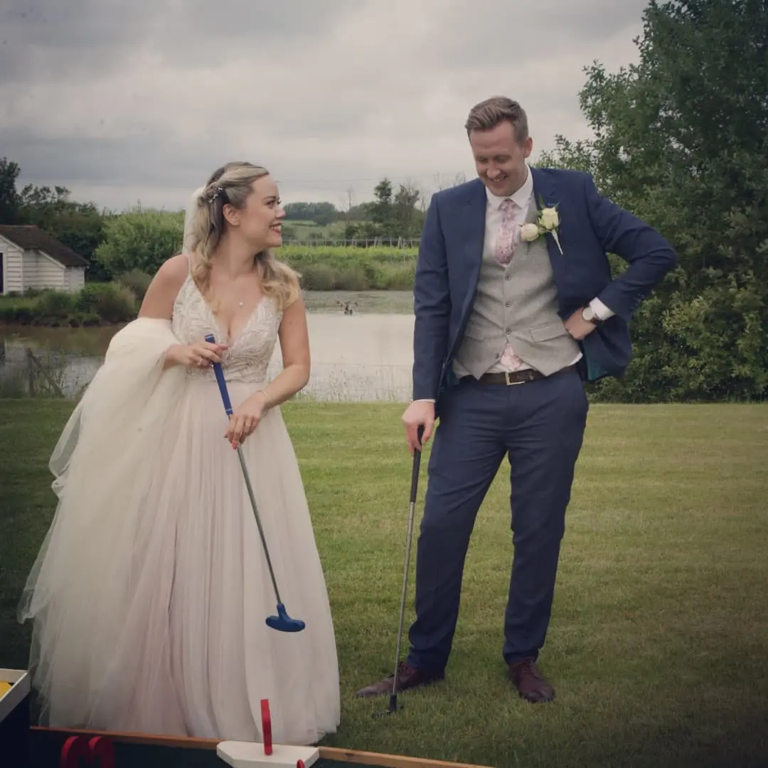 Groom With Bride Wearing Relaxed Boho A-Line Wedding Dress Charlene By Maggie Sottero
