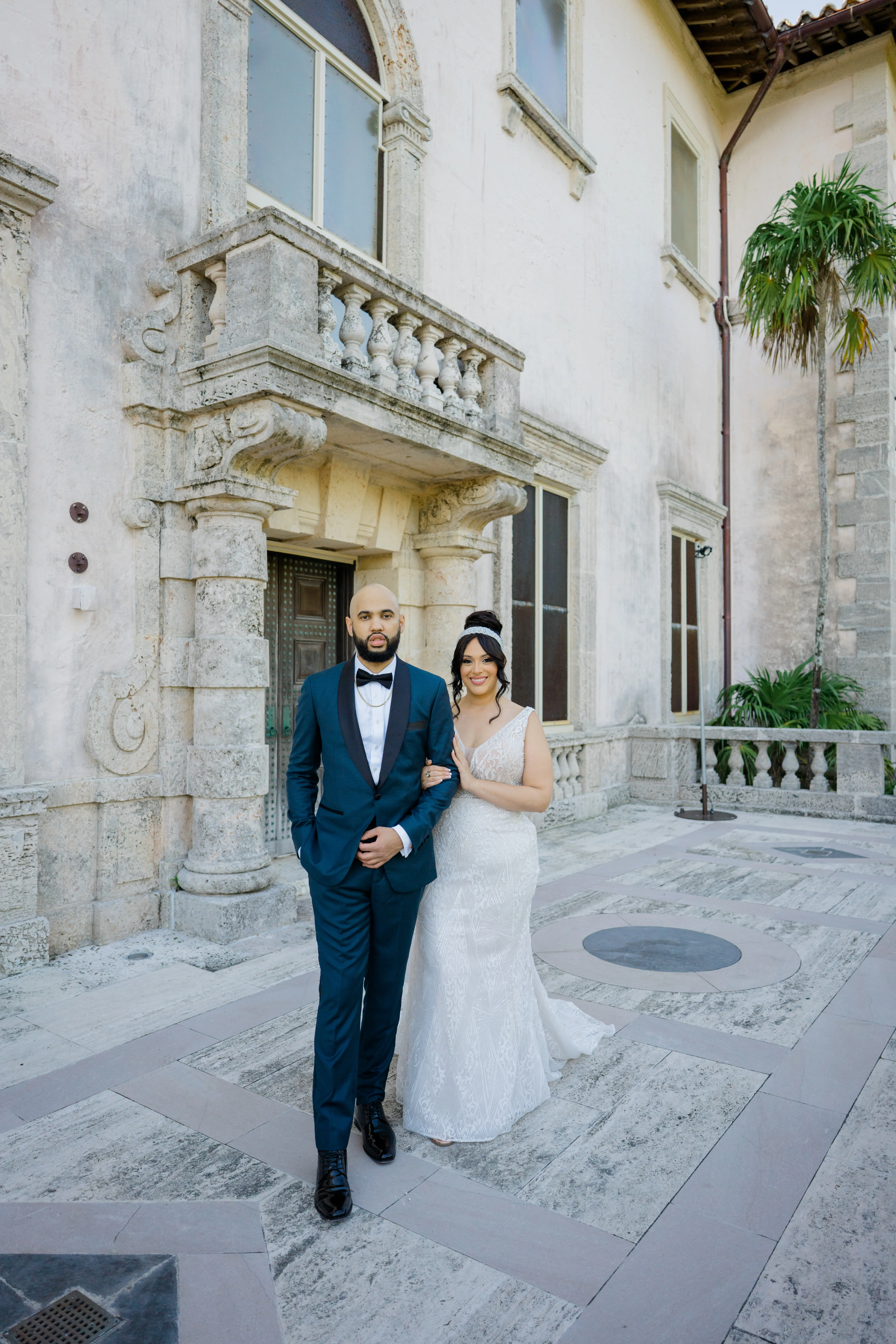 Bride In Beaded Art Deco Wedding Dress Named Elaine By Maggie Sottero With Groom