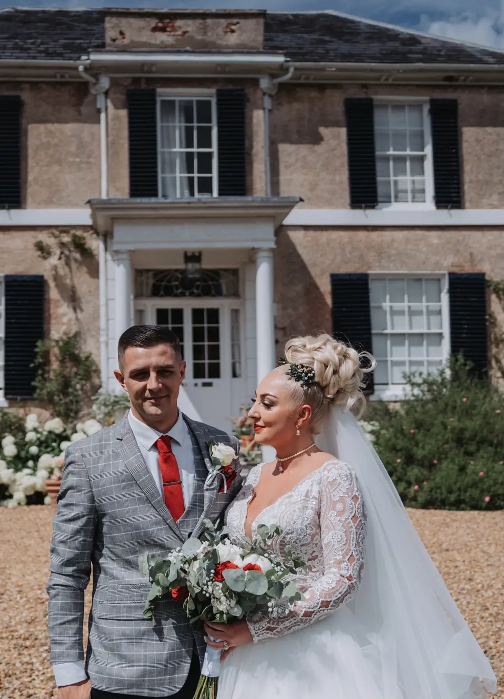 Groom With Bride Wearing Elegant Long Sleeved Ball Gown Mallory Dawn By Maggie Sottero