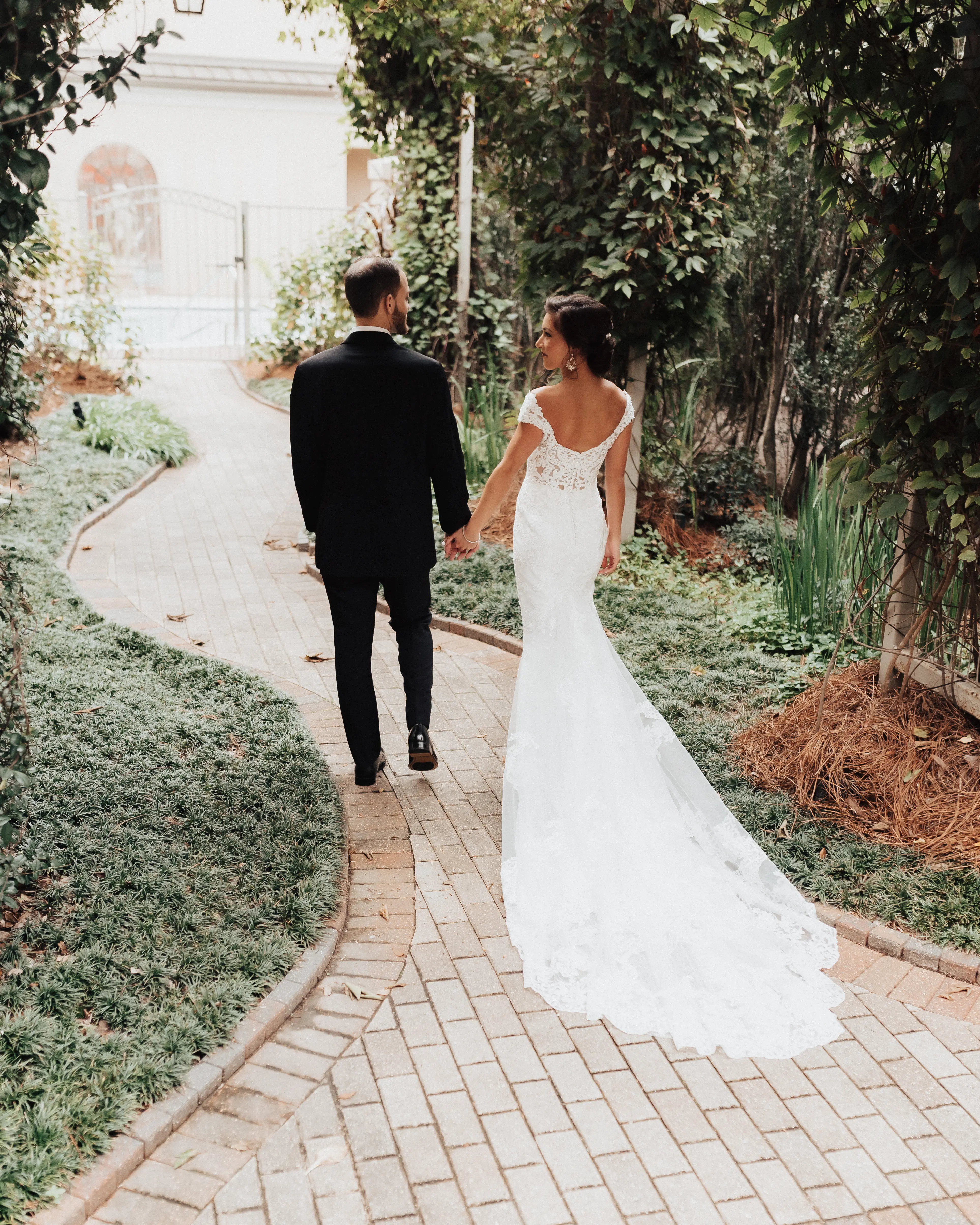 Groom With Bride Wearing Sheath Lace Wedding Dress Celeste By Maggie Sottero