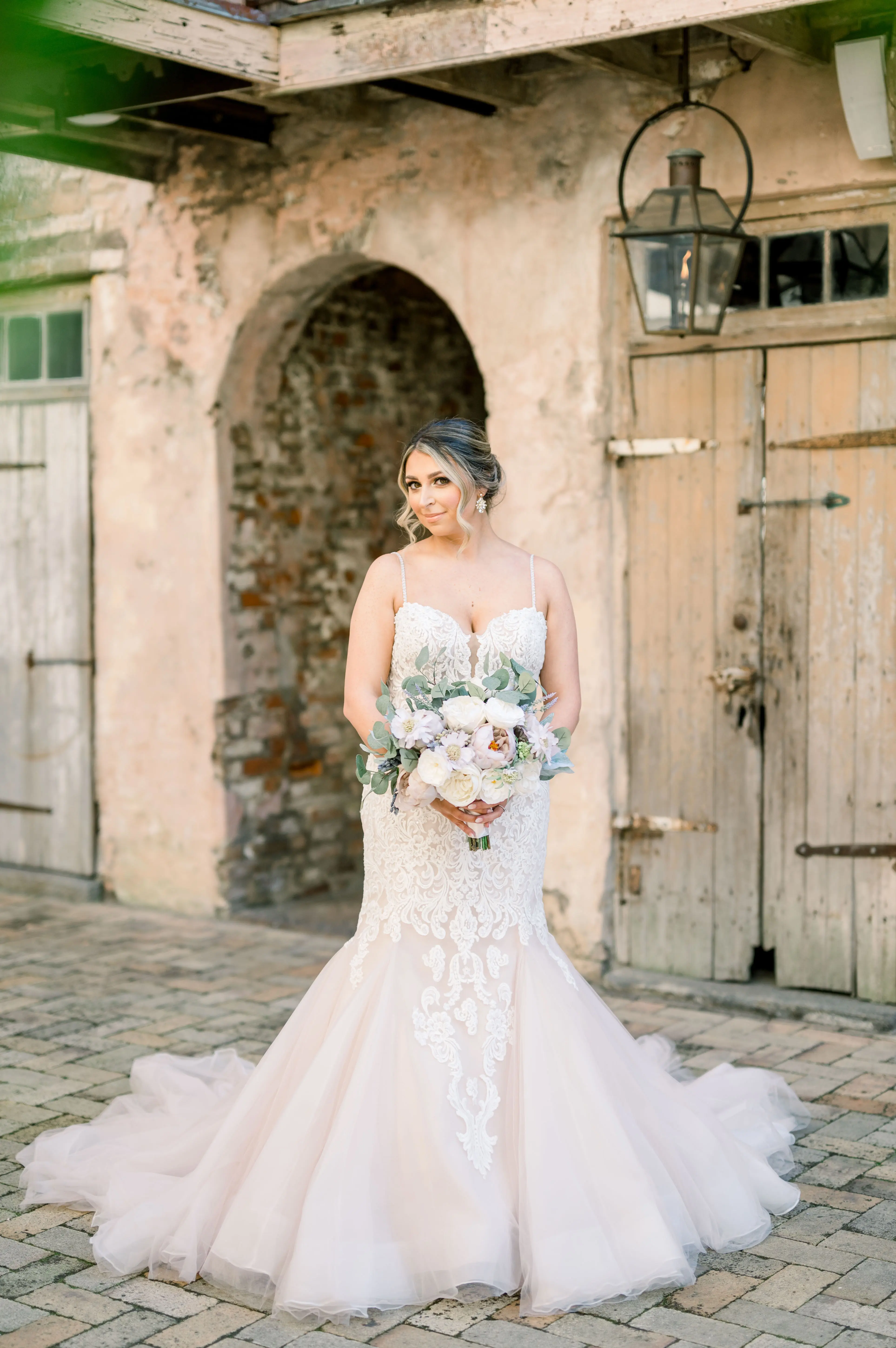 Bride In Mermaid Lace Wedding Dress Called Alistaire Lynette By Maggie Sottero
