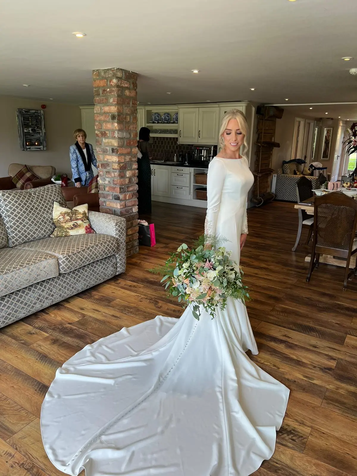 Bride Wearing Simple Crepe Wedding Dress Called Aston By Sottero And Midgley