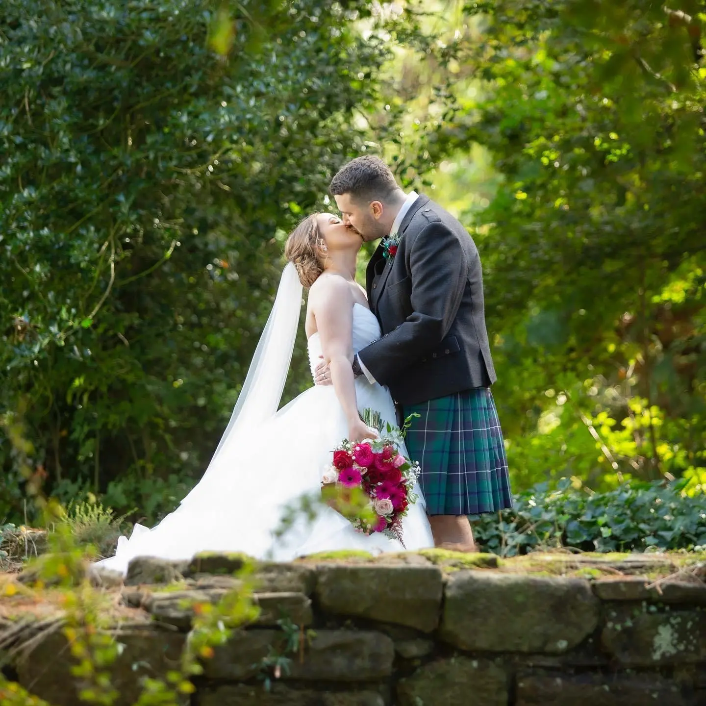 Groom With Bride Wearing Ball Gown With Tiered Skirt Yasmin By Maggie Sottero