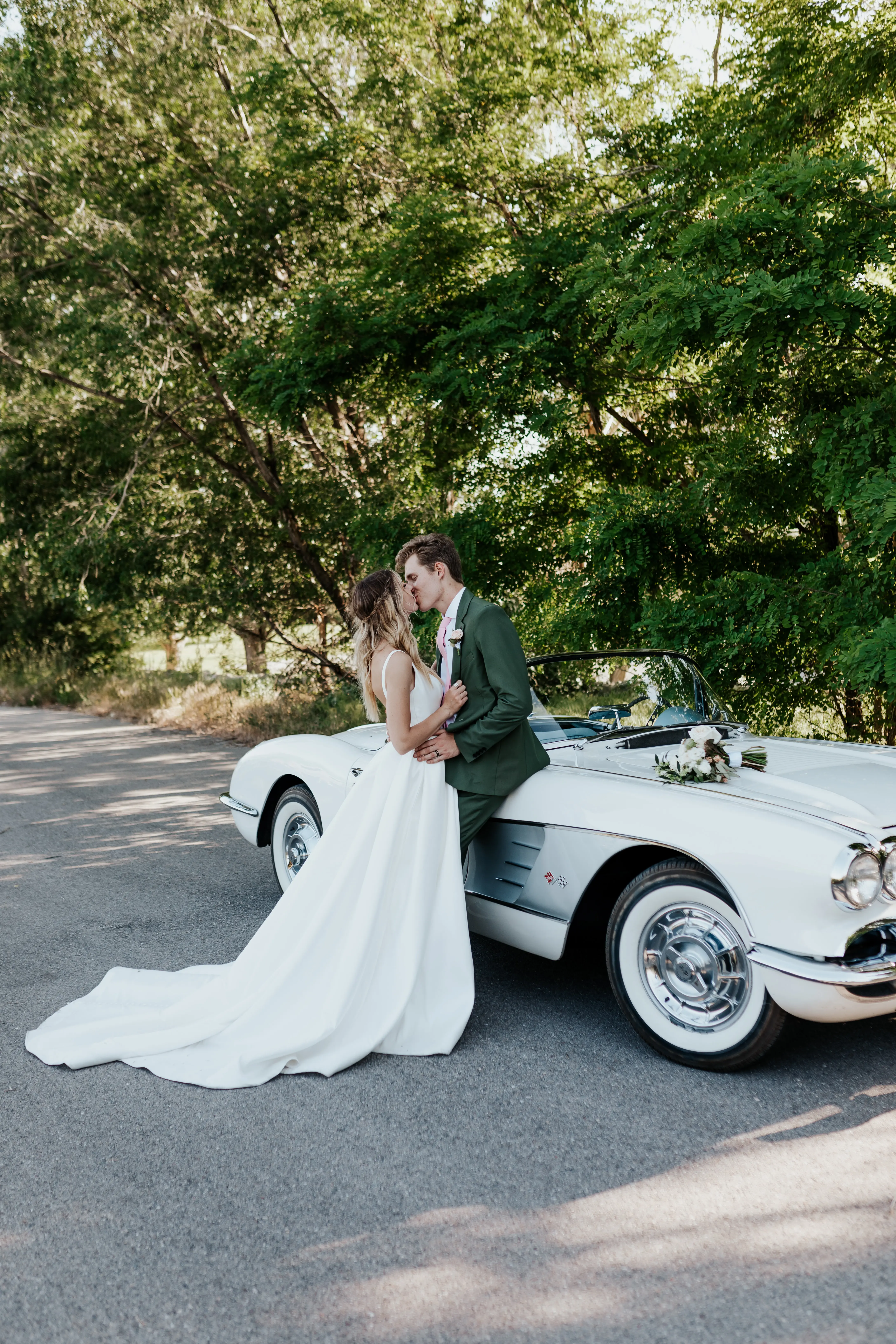 Bride With Groom In Satin Wedding Dress Called Selena By Maggie Sottero