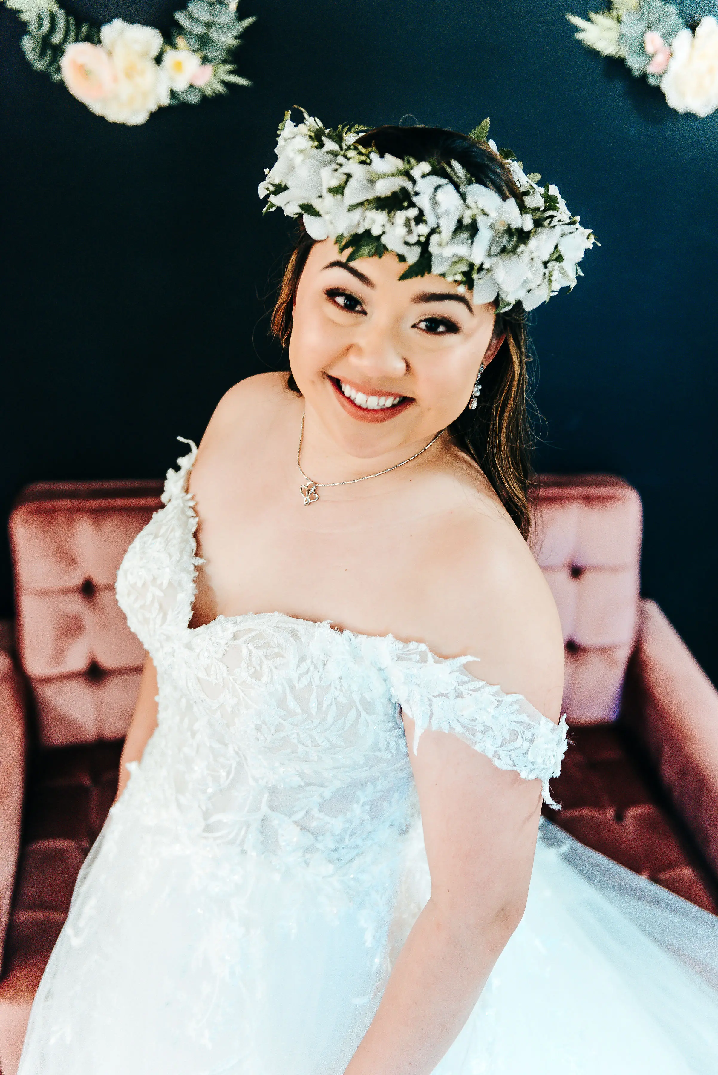 Bride Wearing Strapless Floral Princess Wedding Dress Orlanda By Maggie Sottero