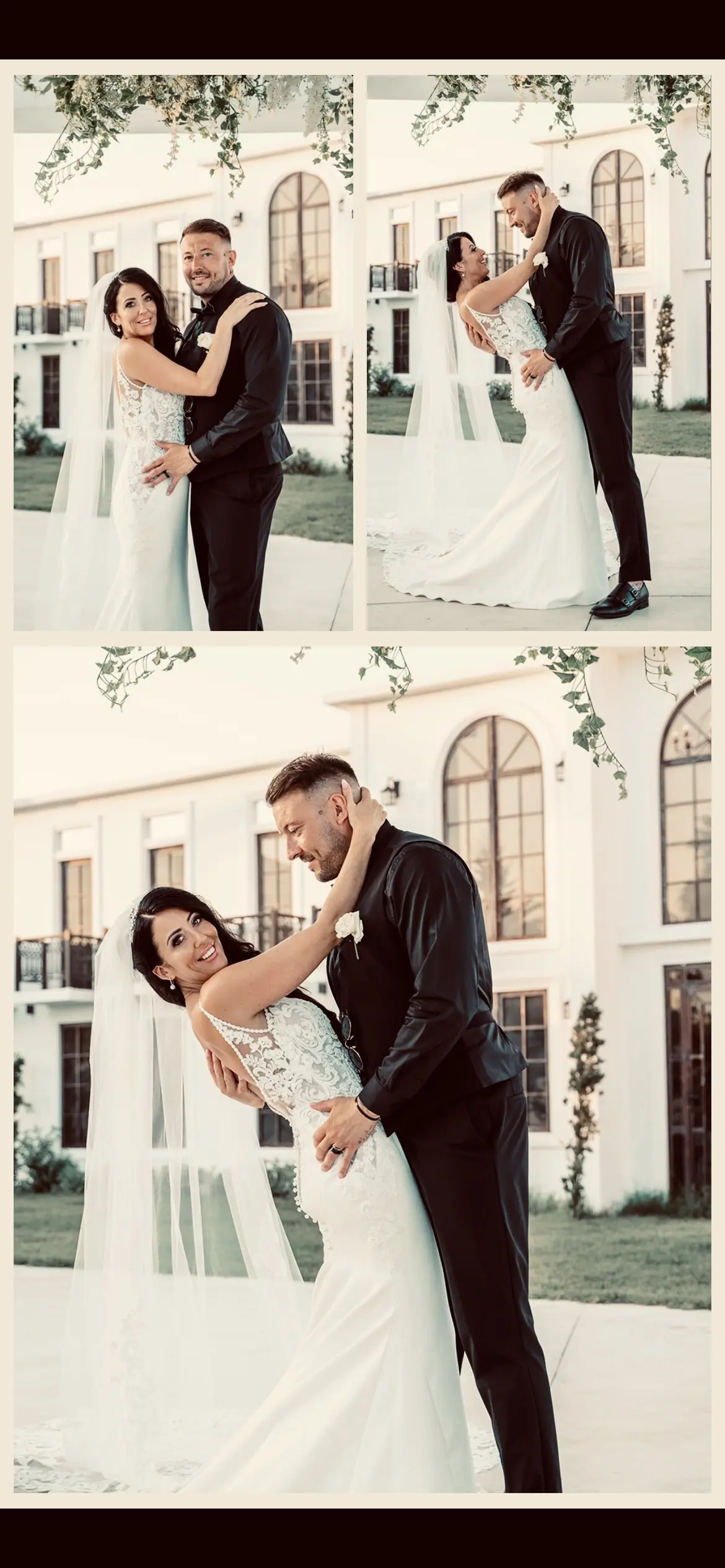 Groom With Bride Wearing Lace Spaghetti Strap Wedding Dress Nikki By Maggie Sottero
