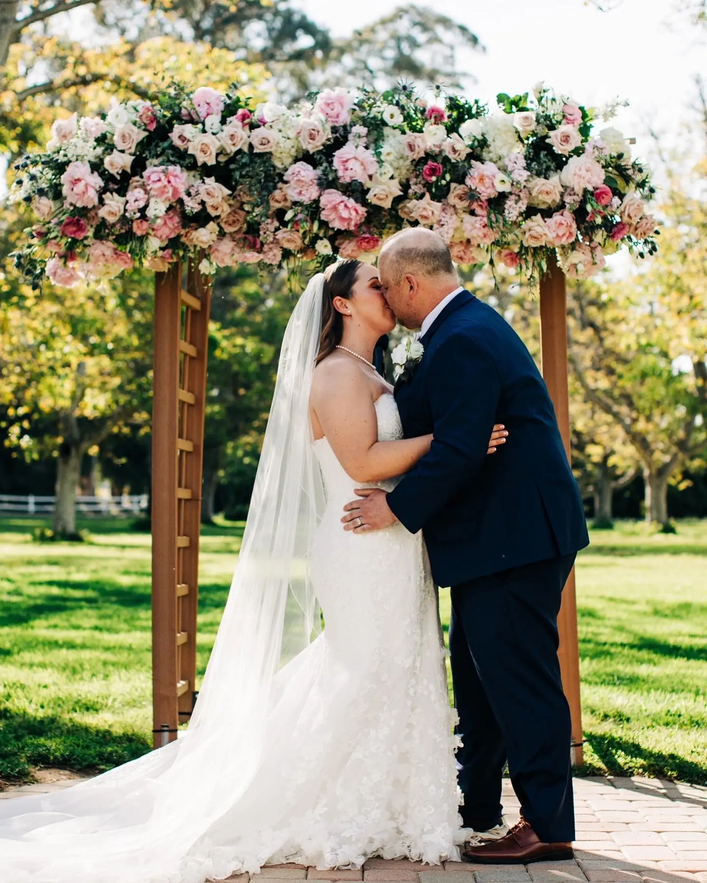 Bride In 3D Lace Fit-and-Flare Ryker Sottero Midgley With Groom
