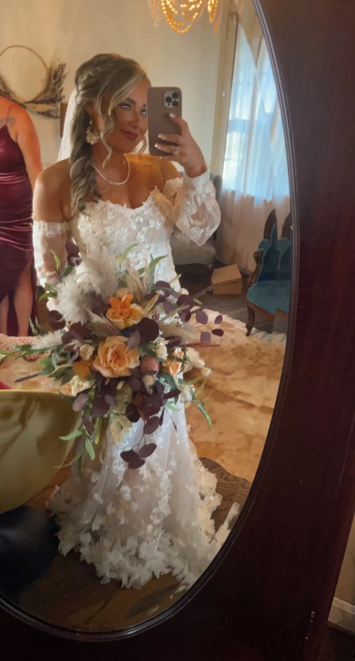 Bride Wearing 3-D Floral Fit-And-Flare Wedding Dress Called Ryker By Sottero And Midgley