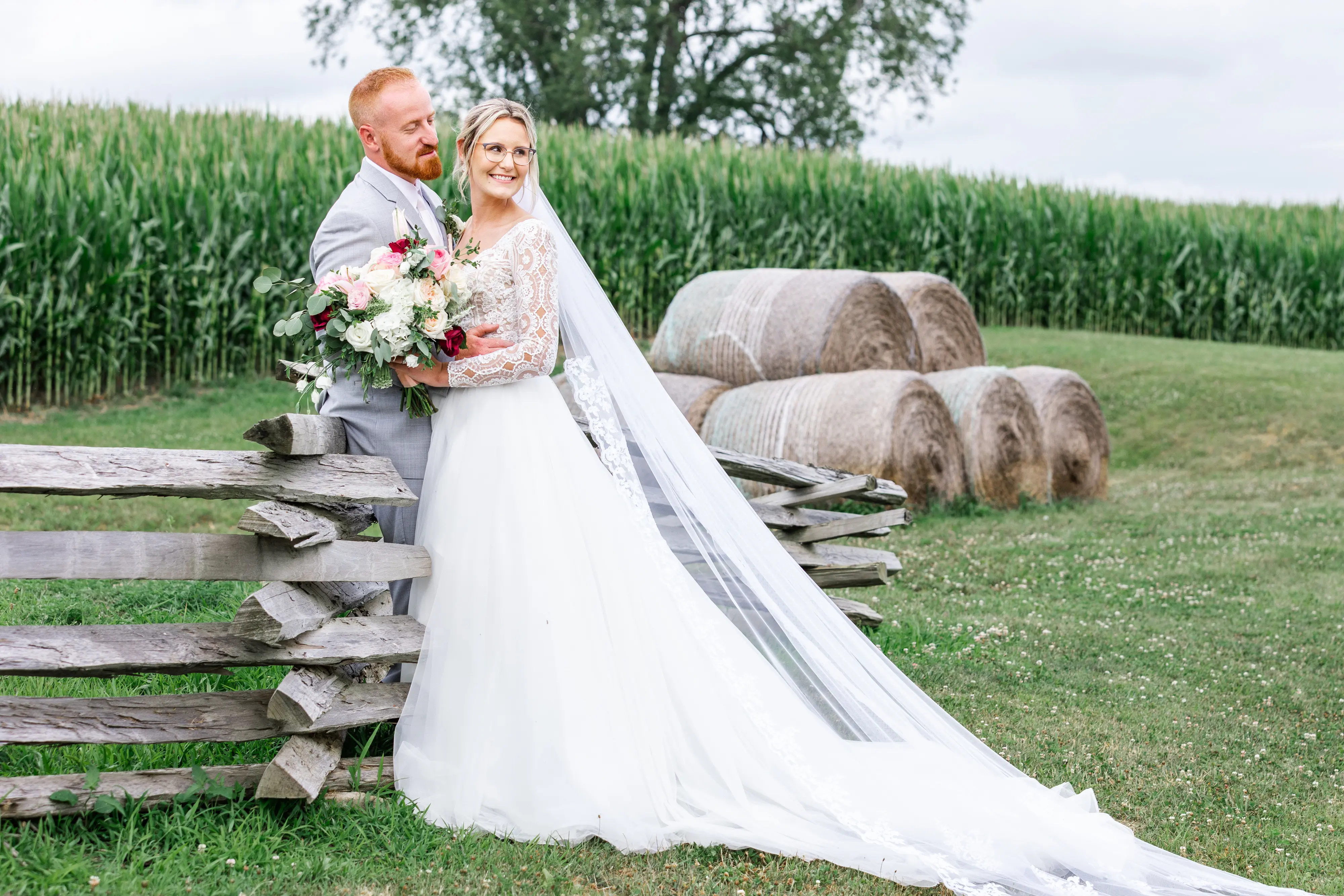 Groom With Bride Wearing Romantic Long Sleeve Ball Gown Mallory Dawn By Maggie Sottero