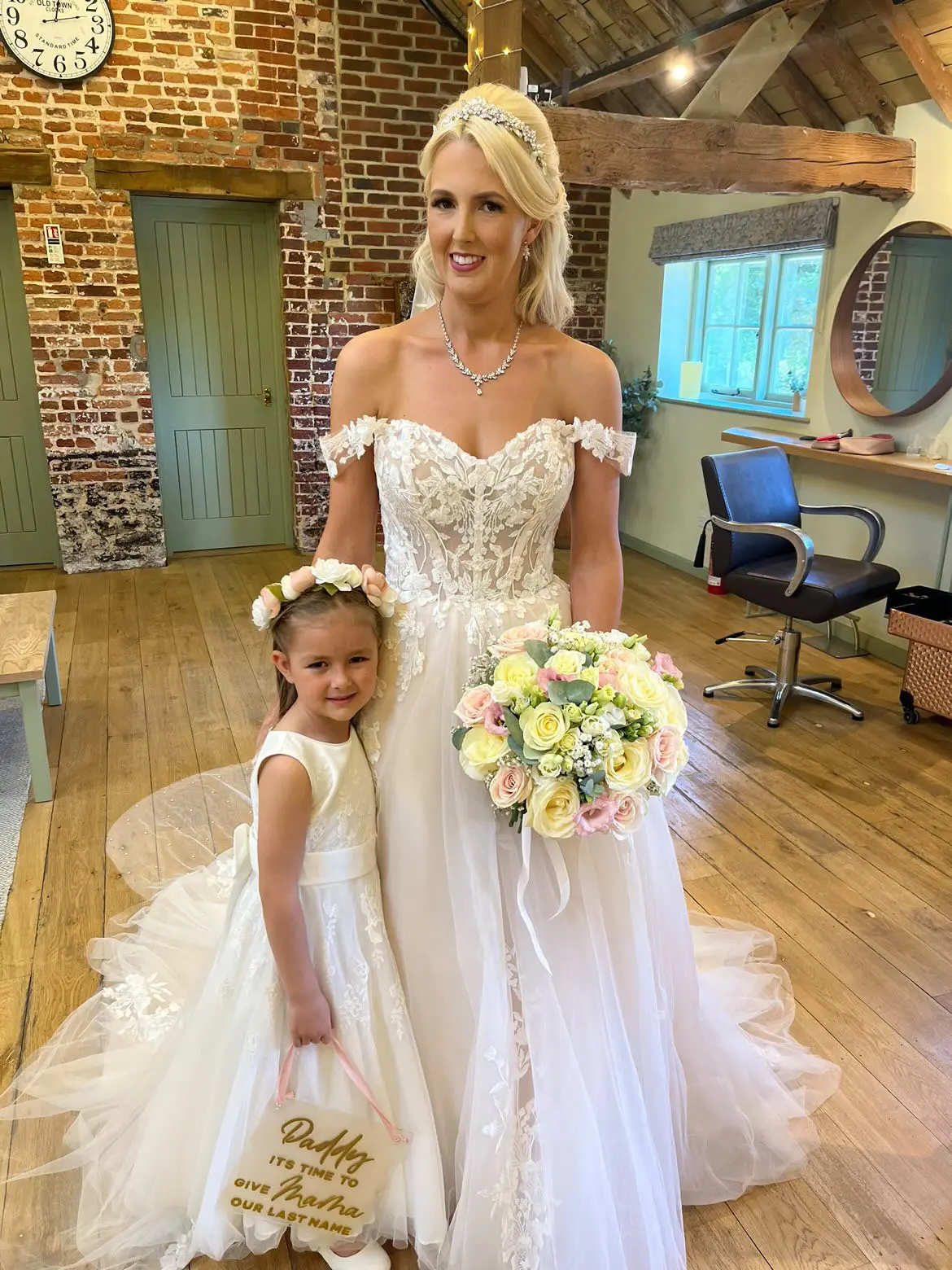 Brides In Off-The-Shoulder A-line Harlem Maggie Sottero With Flower Girl