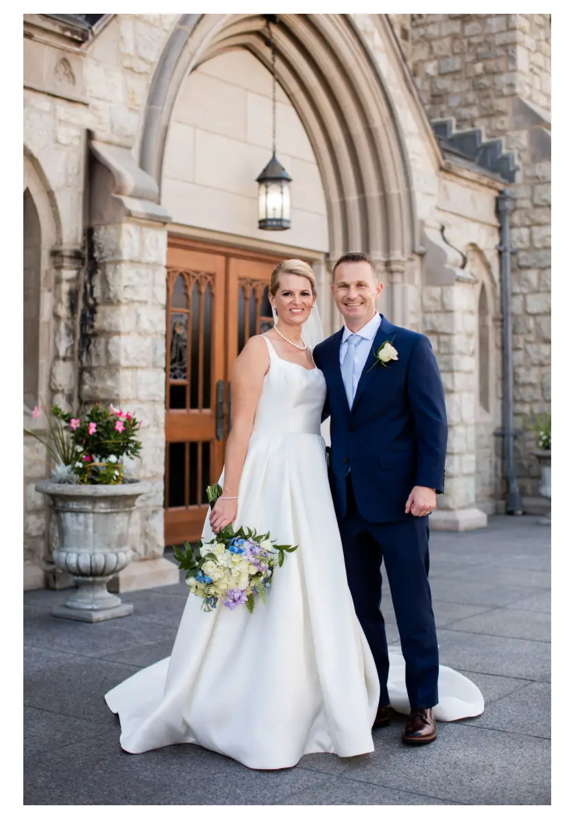 Groom With Bride Wearing Satin Ball Gown With Pockets Selena By Maggie Sottero