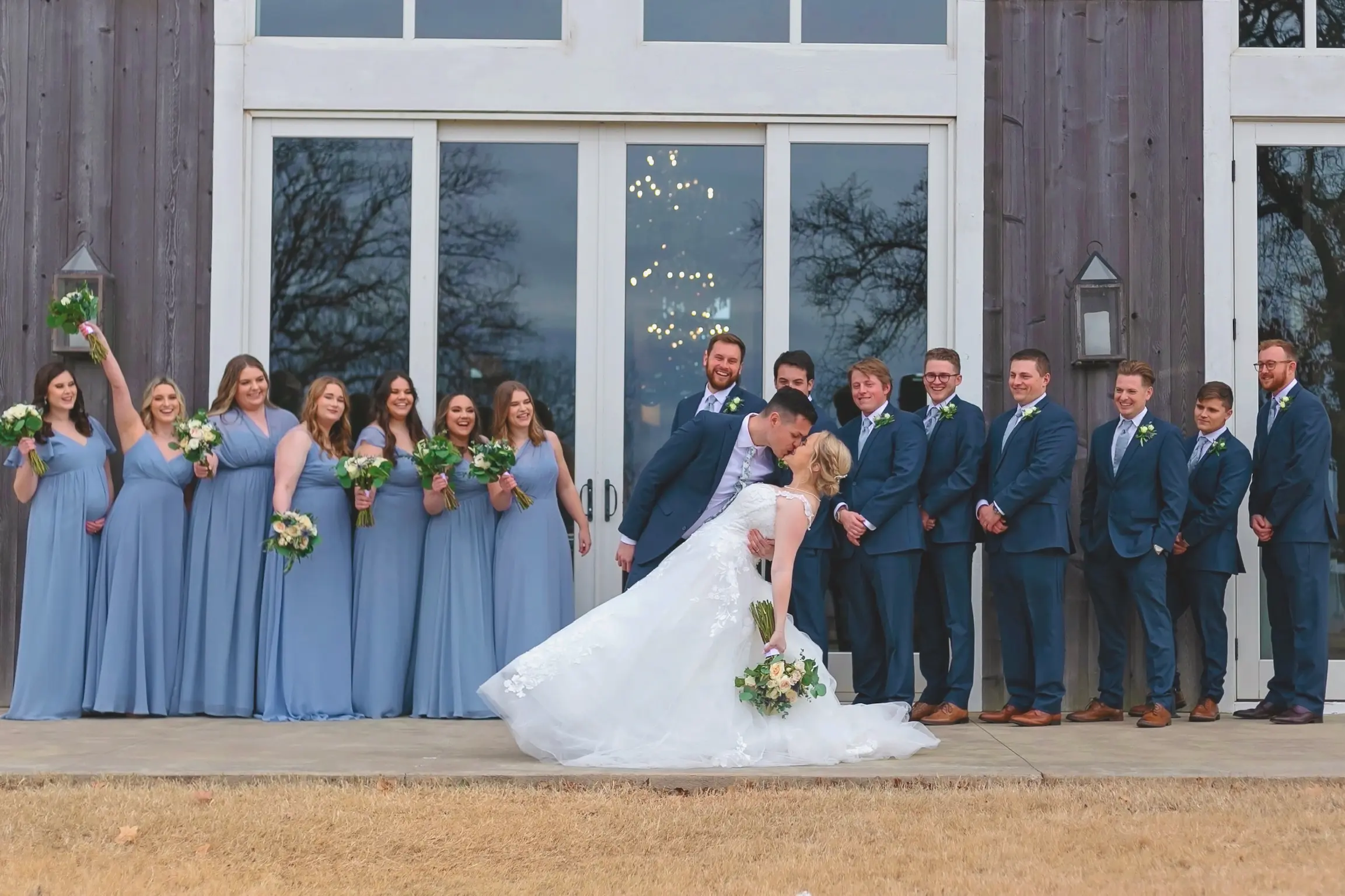 Bride In Ballgown Wedding Dress Called Harlem By Maggie Sottero With Groom And Bridal Party