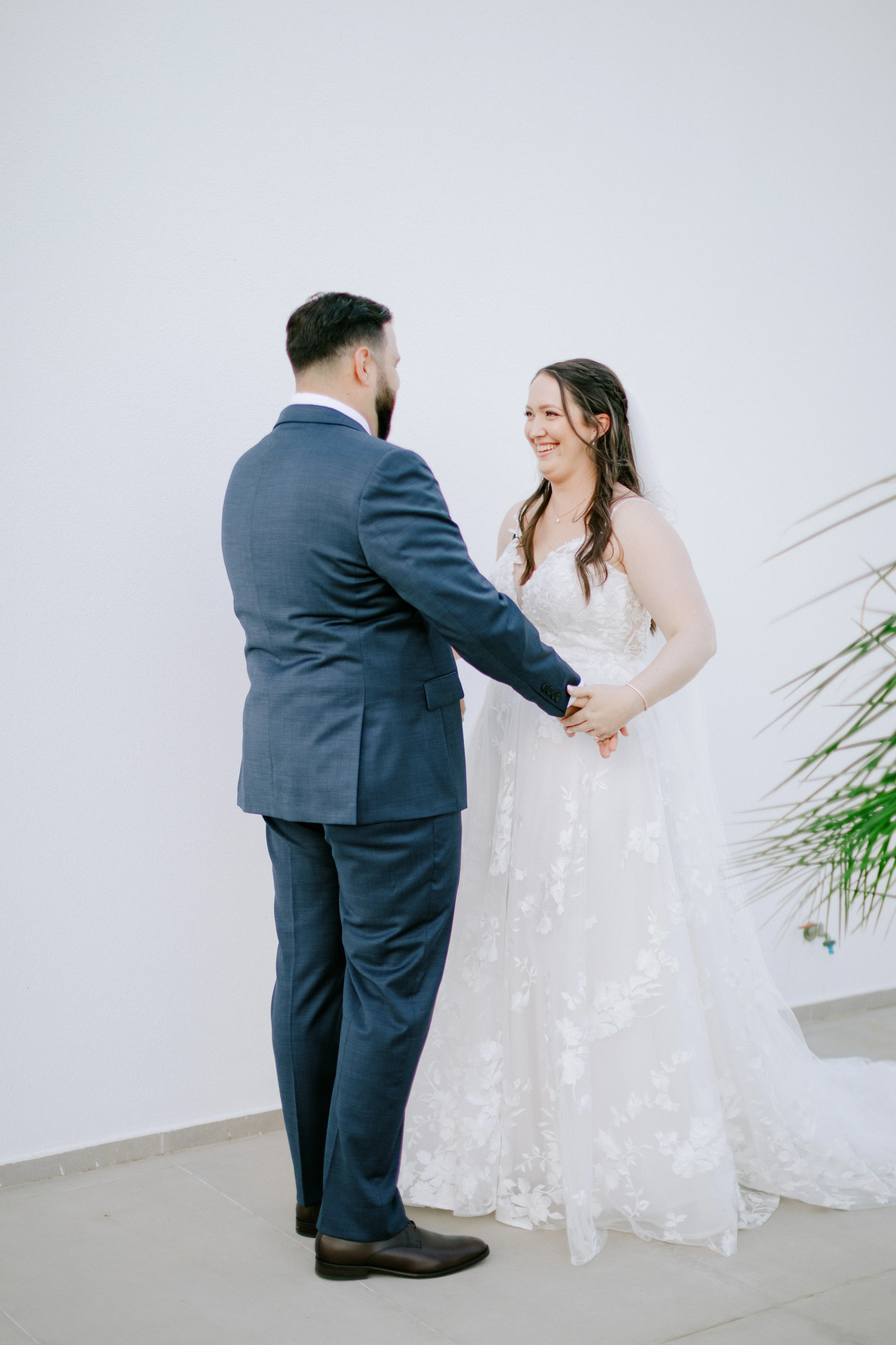 Bride In Lace A-line Winter Maggie Sottero With Groom