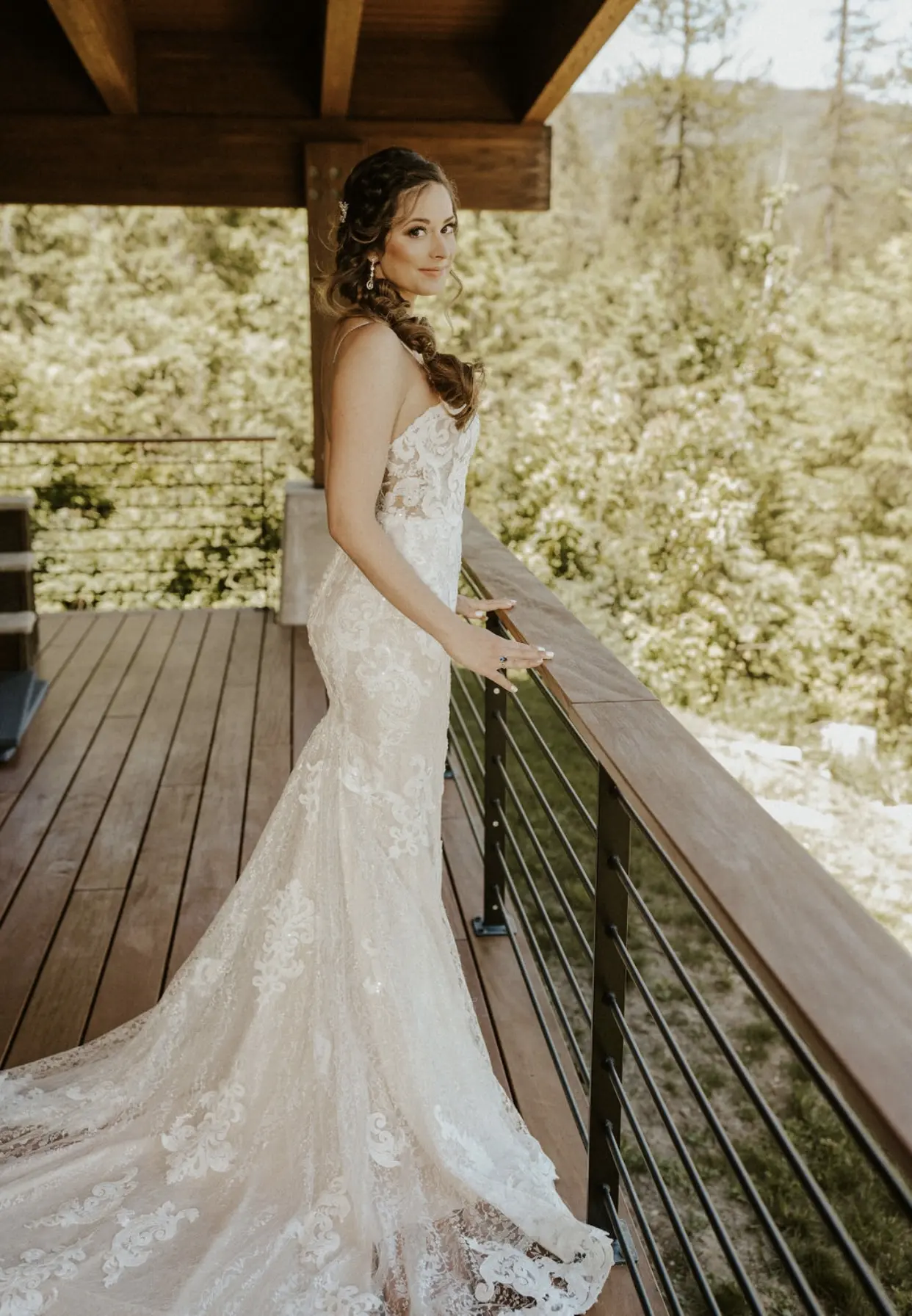 Bride Wearing Lace Sheath Wedding Dress Tuscany Lynette By Maggie Sottero