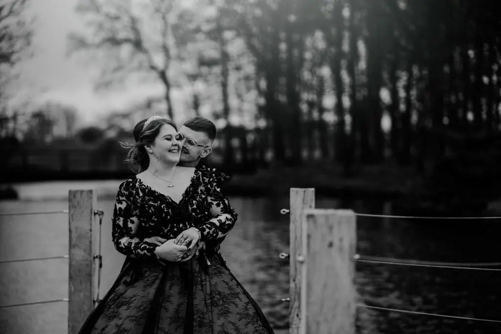 Bride Wearing Gothic Black Wedding Dress Called Zander By Maggie Sottero With Groom