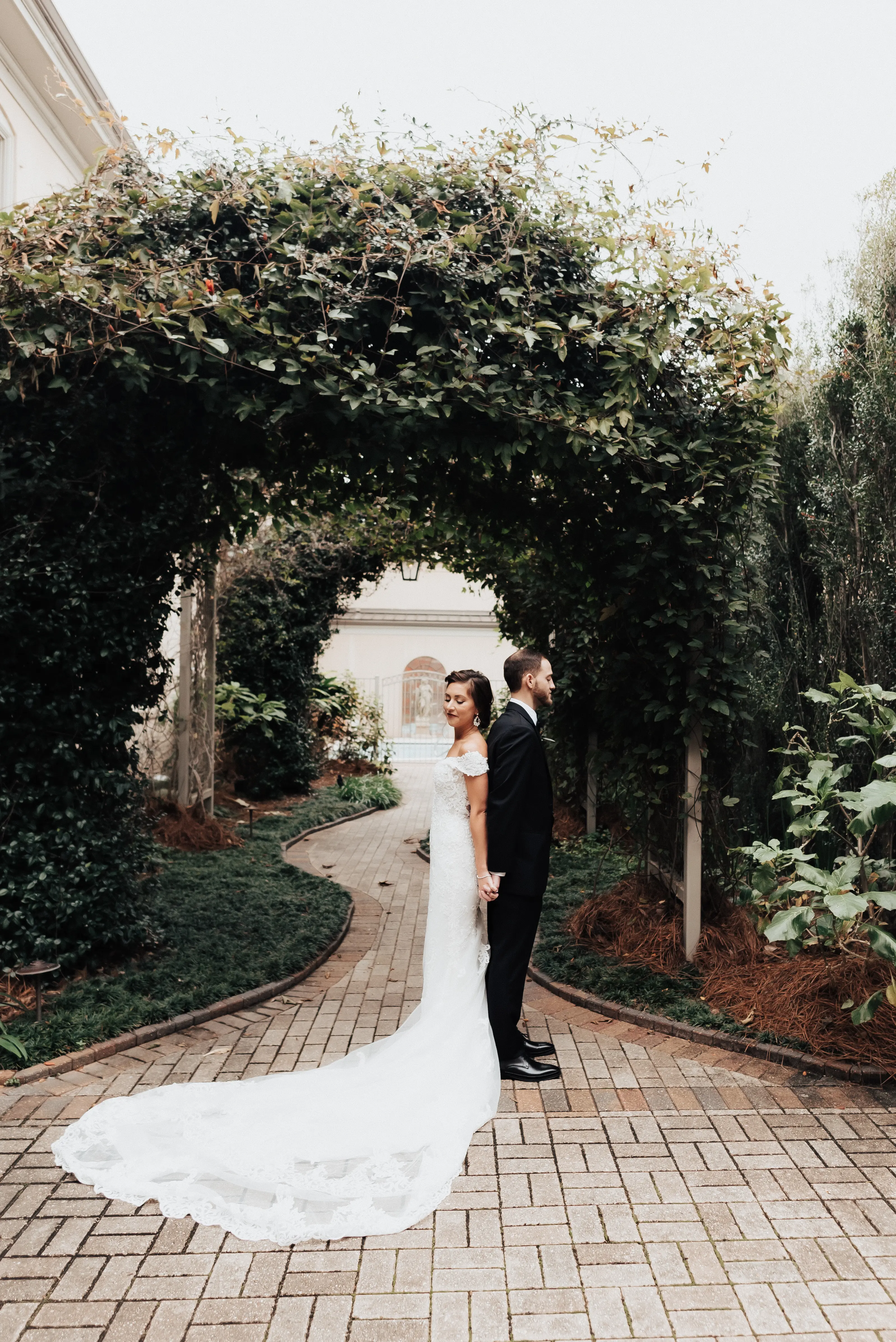 Groom With Bride Wearing Sheath Lace Wedding Dress Celeste By Maggie Sottero