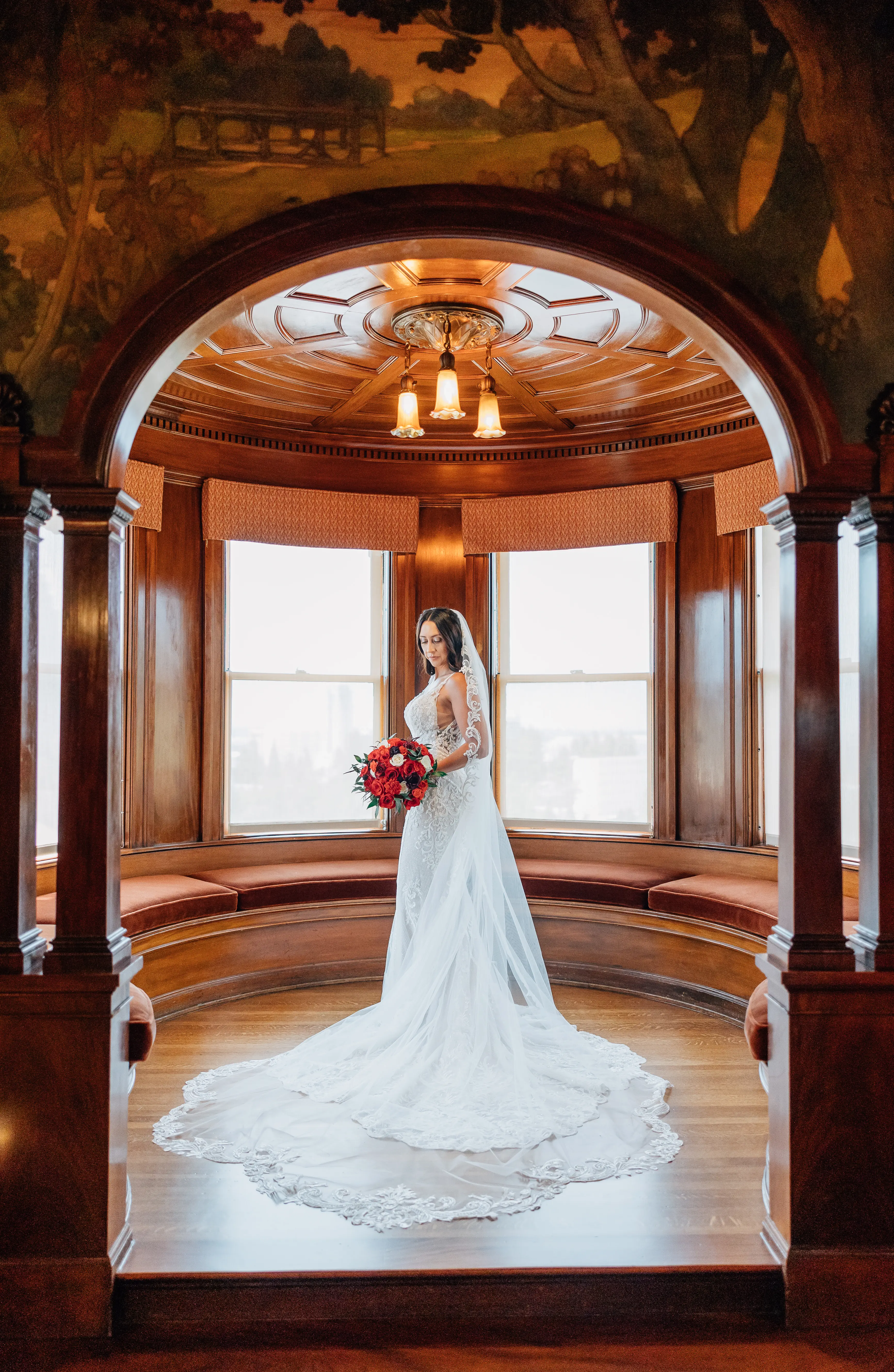 Real Bride Wearing A Fitted White Wedding Dress Named Veronique by Maggie Sottero