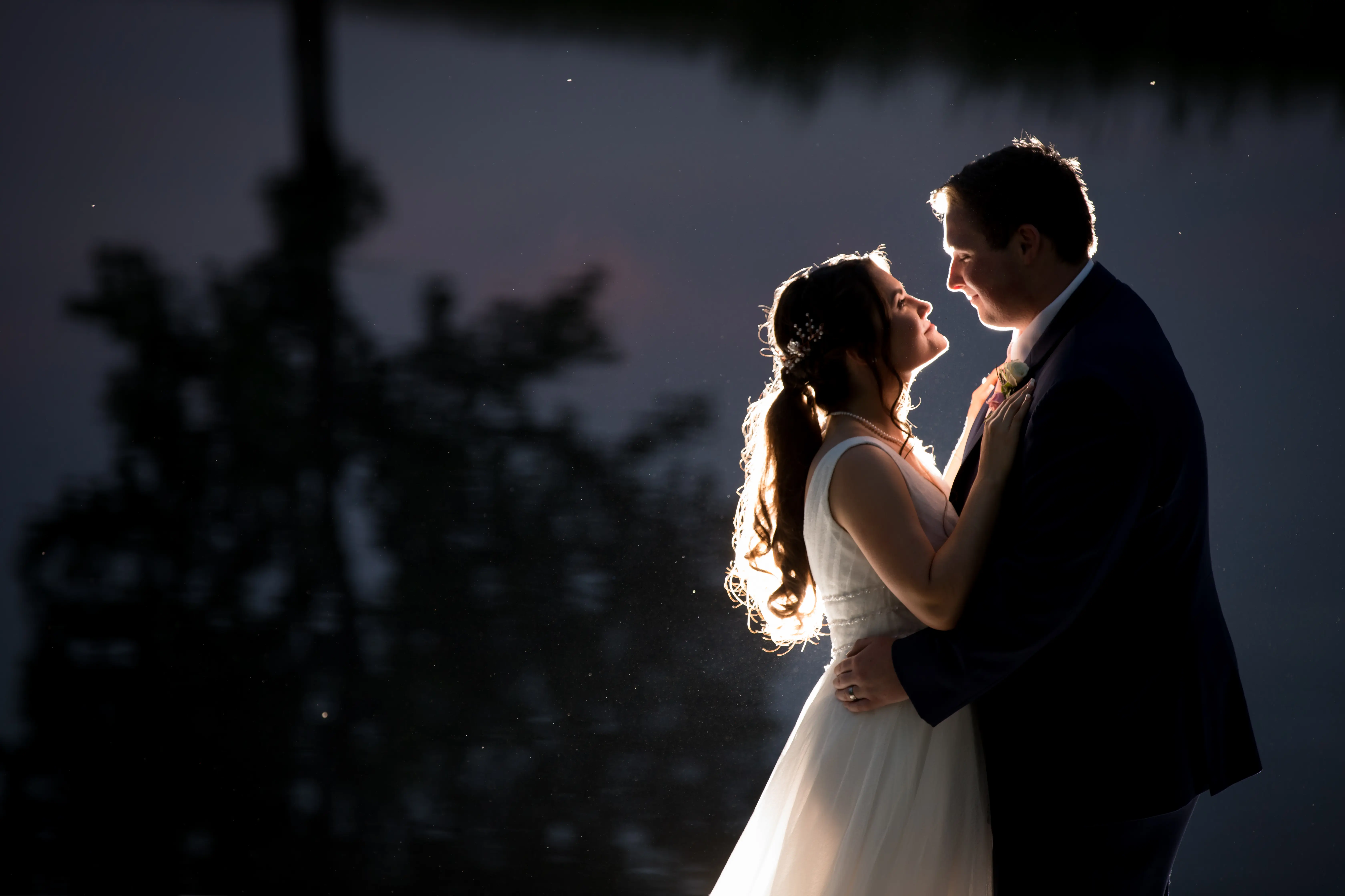 Groom With Bride Wearing A-Line Vintage Wedding Dress Joanne By Rebecca Ingram