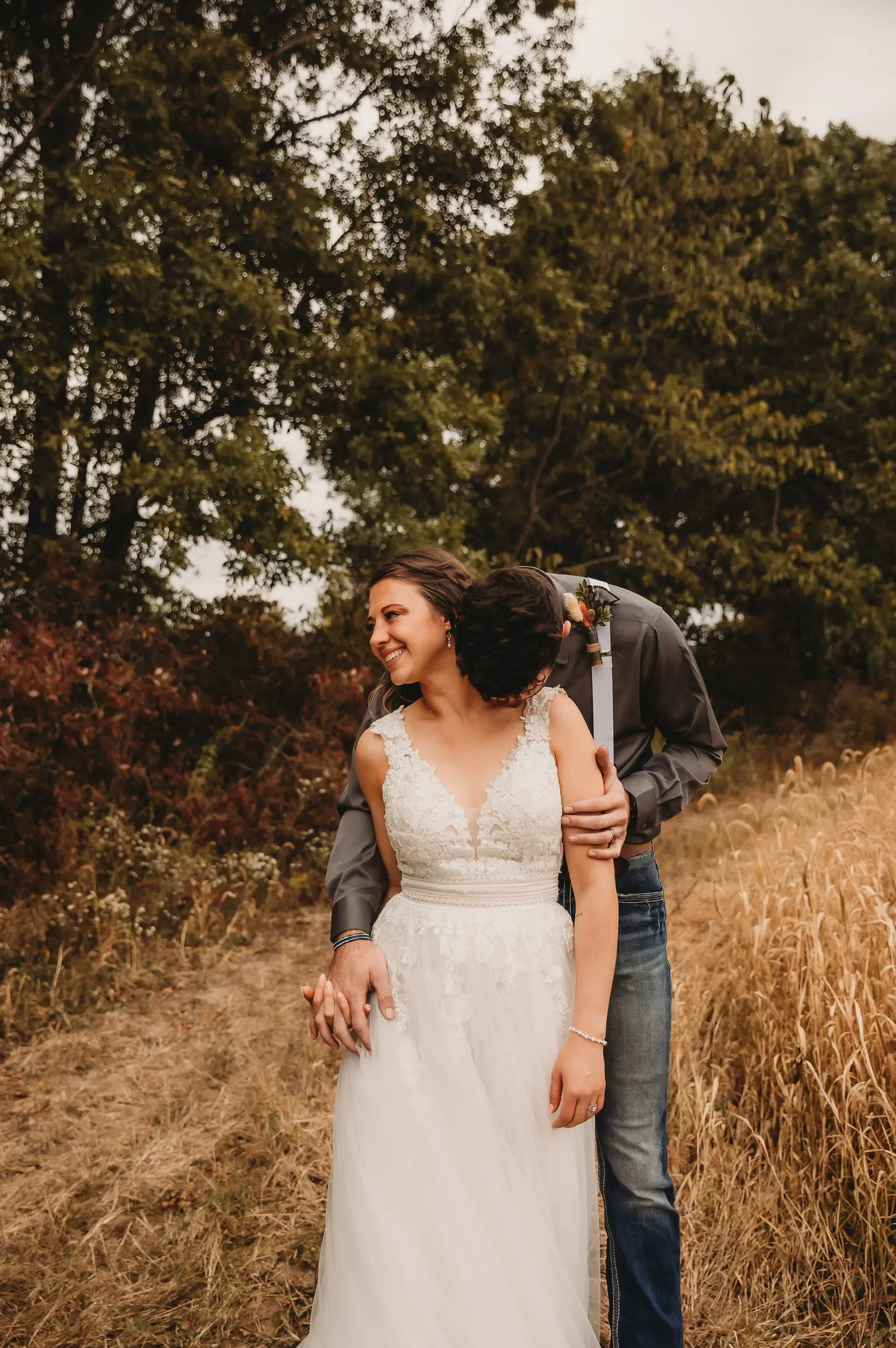 Real Bride in A-Line Wedding Dress with Flowy Tulle Skirt and Sheer Lace Bodice Called Ohara by Maggie Sottero