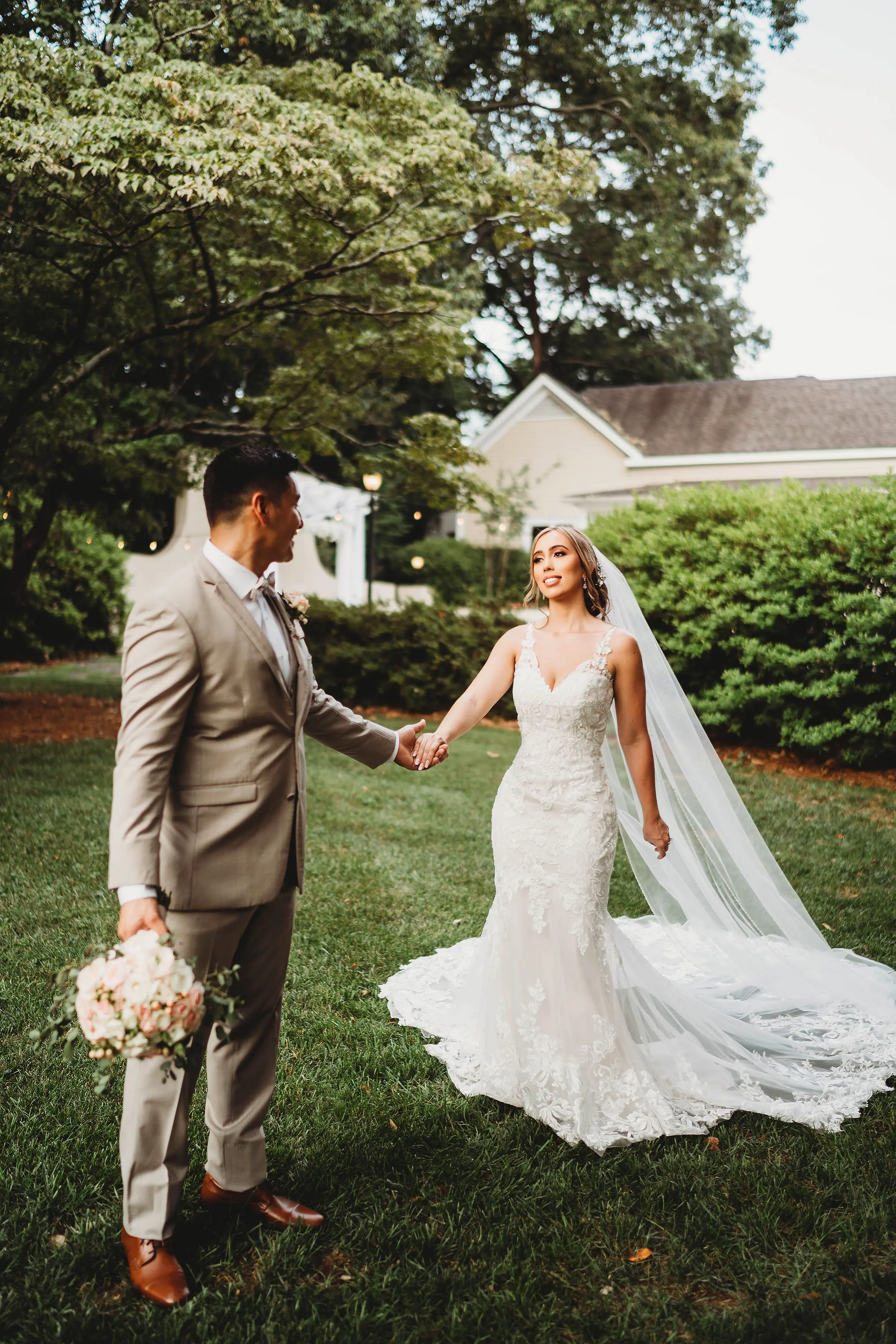 Bride In Lace V-Neck Wedding Dress Called Canberra By Maggie Sottero