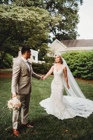 Bride In Lace V-Neck Wedding Dress Called Canberra By Maggie Sottero
