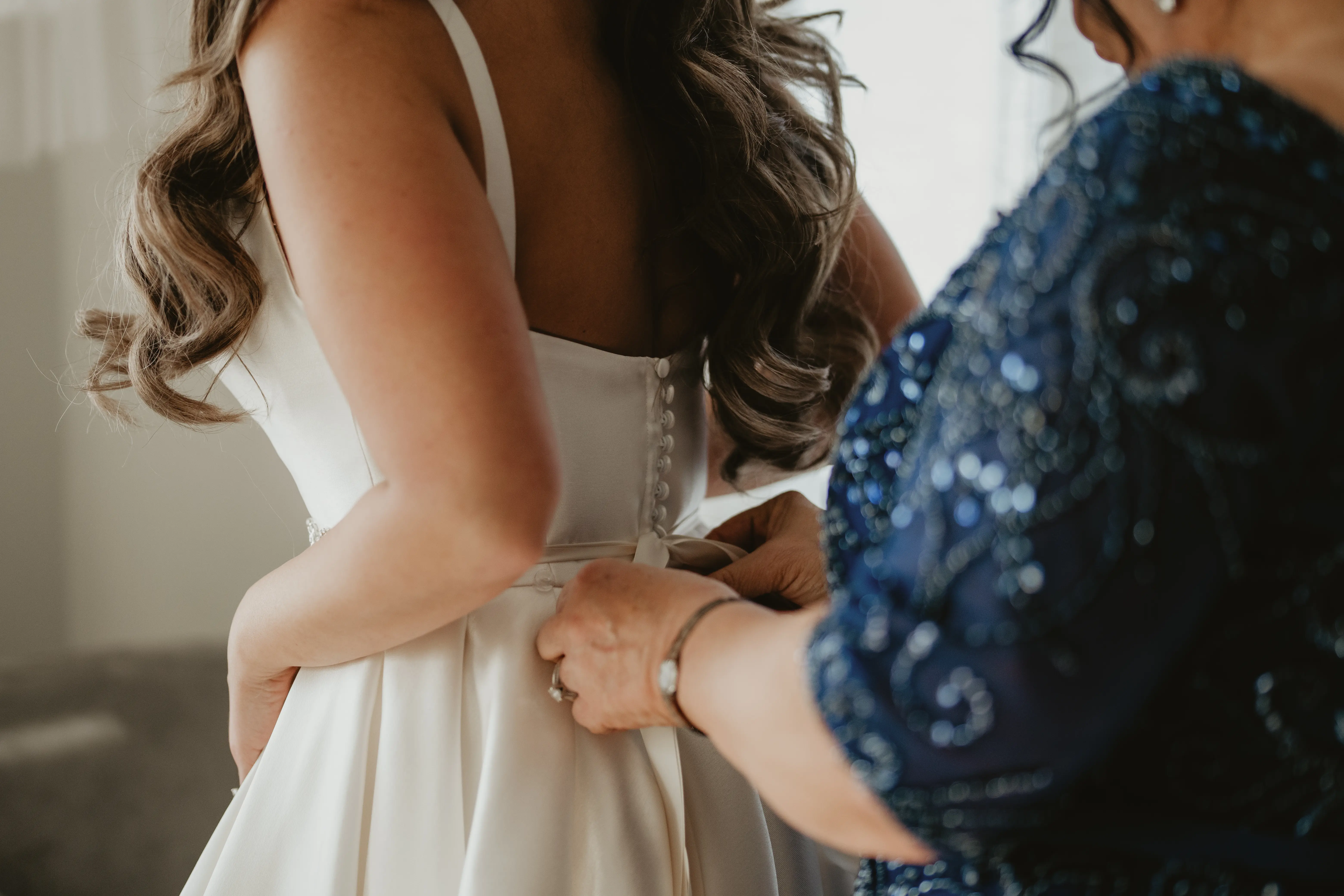 Bride In Simple Satin Wedding Dress Called Selena By Maggie Sottero With Mother Of The Bride