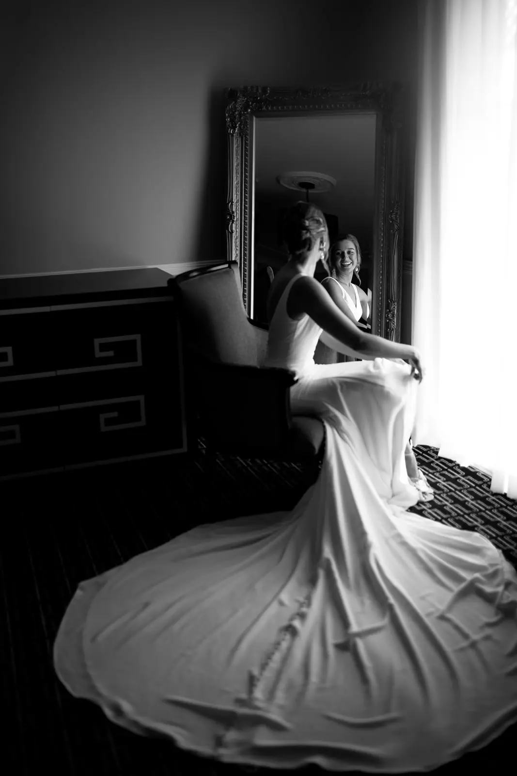 Bride Wearing Minimalist Crepe Fit-And-Flare Wedding Dress Fernanda By Maggie Sottero