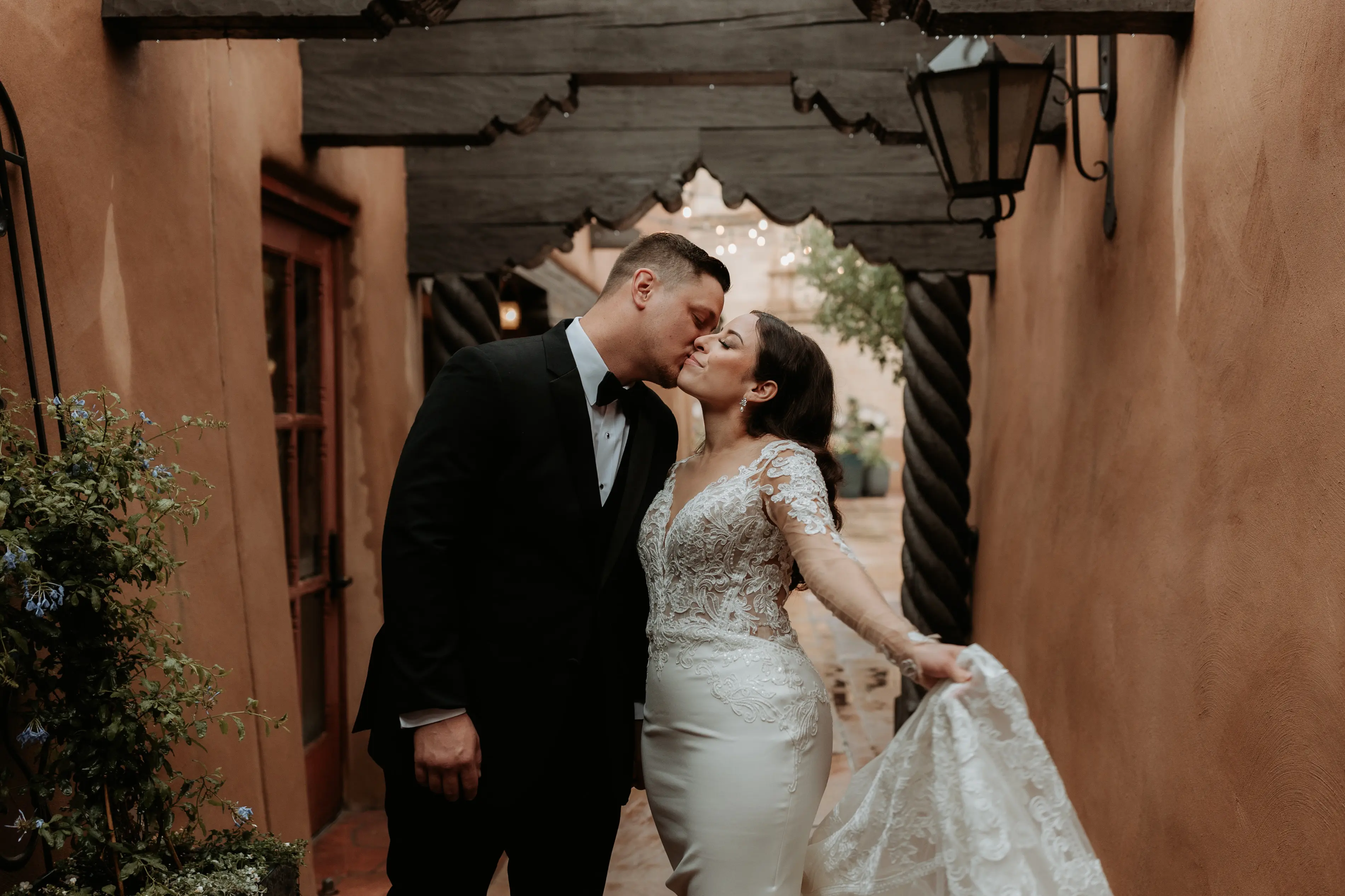 Groom With Bride Wearing Elegant Sleeved Wedding Dress Cambridge Dawn By Sottero And Midgley