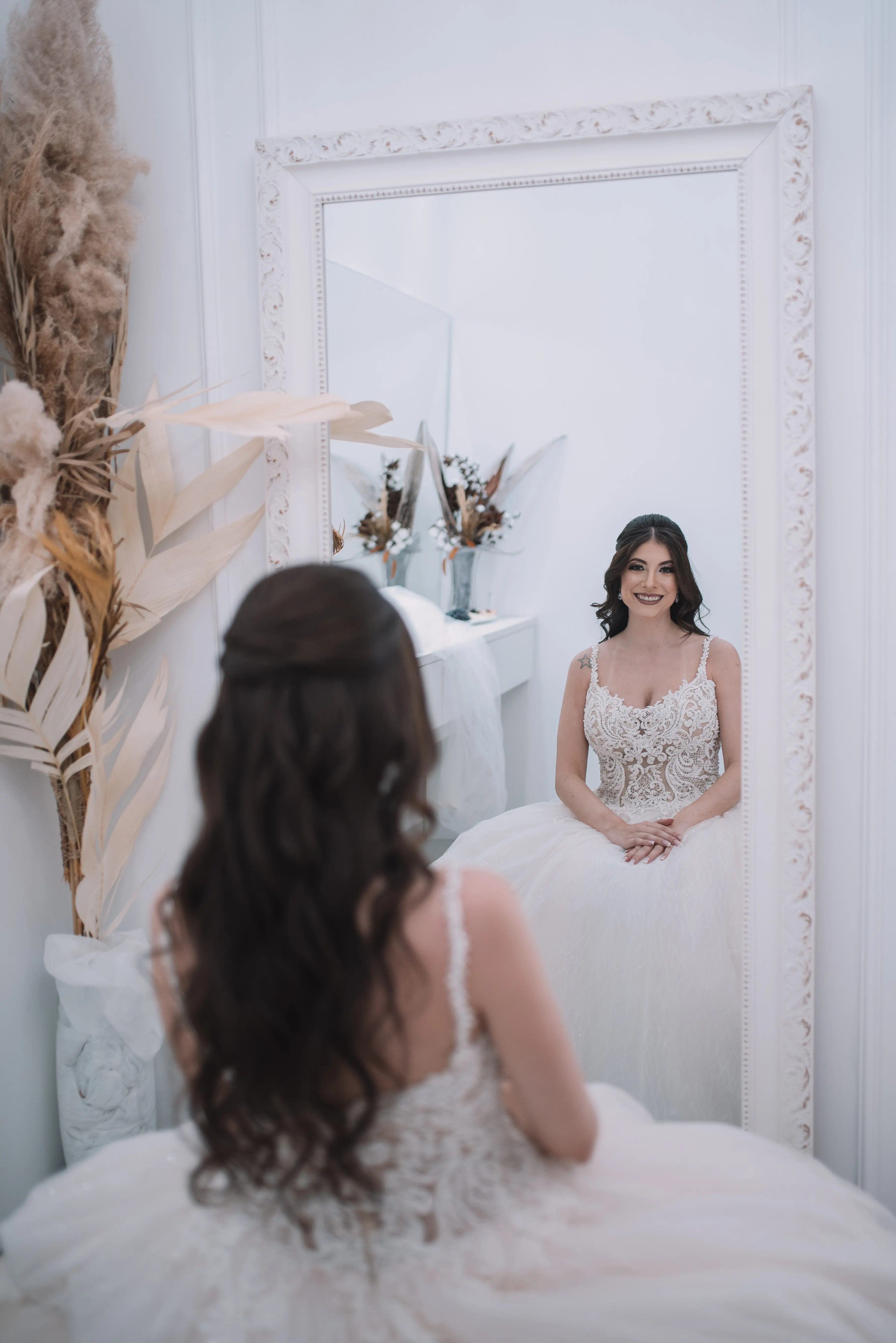 Bride in Flirty A-Line Wedding Gown with Beaded Lace Motifs over Textured Tulle and Precious Organza with Sheer Beaded Bodice Called Savannah by Maggie Sottero