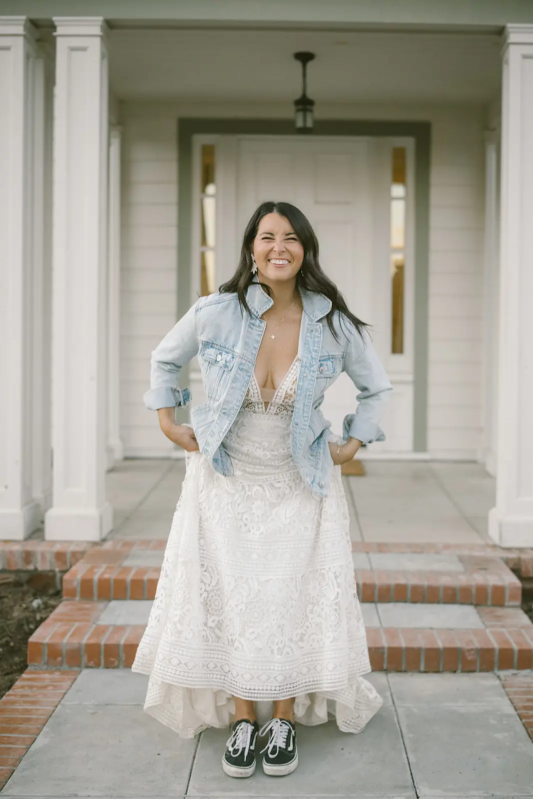 Bride in Vintage A-Line Wedding Dress with Allover Lace with Plunging Illusion Neckline Called Finley Dawn by Sottero & Midgley