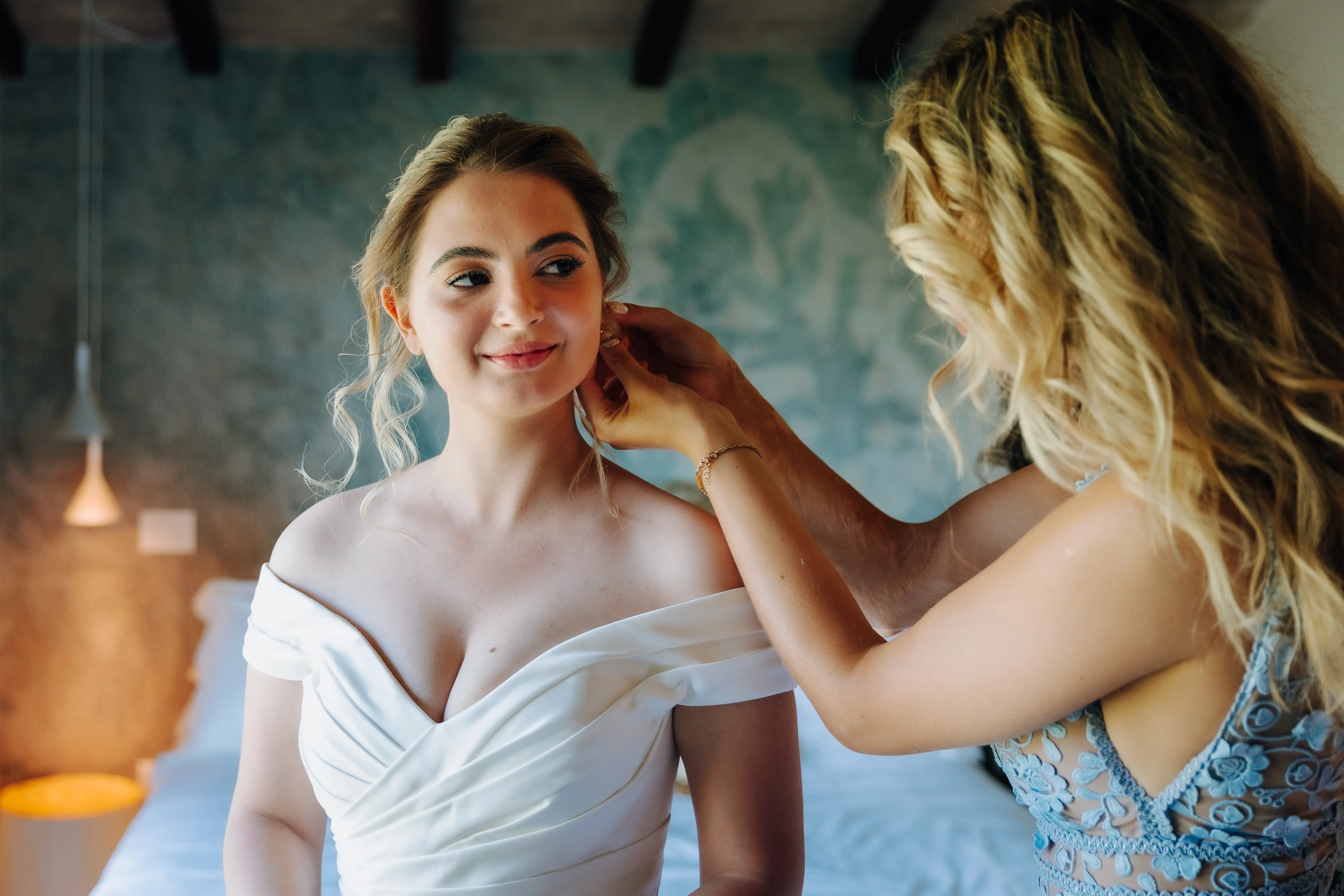Bride Wearing A-line Classic Wedding Dress Ekaterina By Maggie Sottero Getting Ready