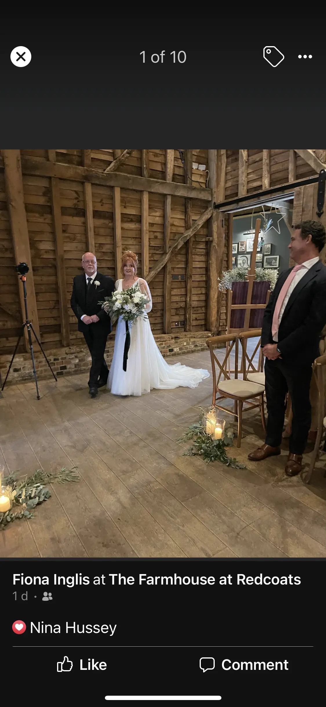 Real Bride in Bishop Sleeve A-Line Wedding Gown Called Joanne by Rebecca Ingram